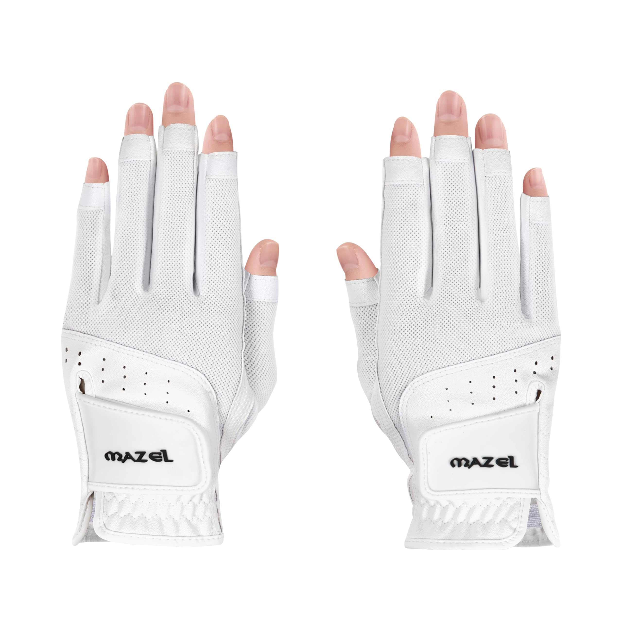 MAZEL Women s Golf Gloves One Pair Open-Finger Design,Breathable Hot Wet Weather Sweat-Absorbing,Fit Size S M L XL (White, X-La