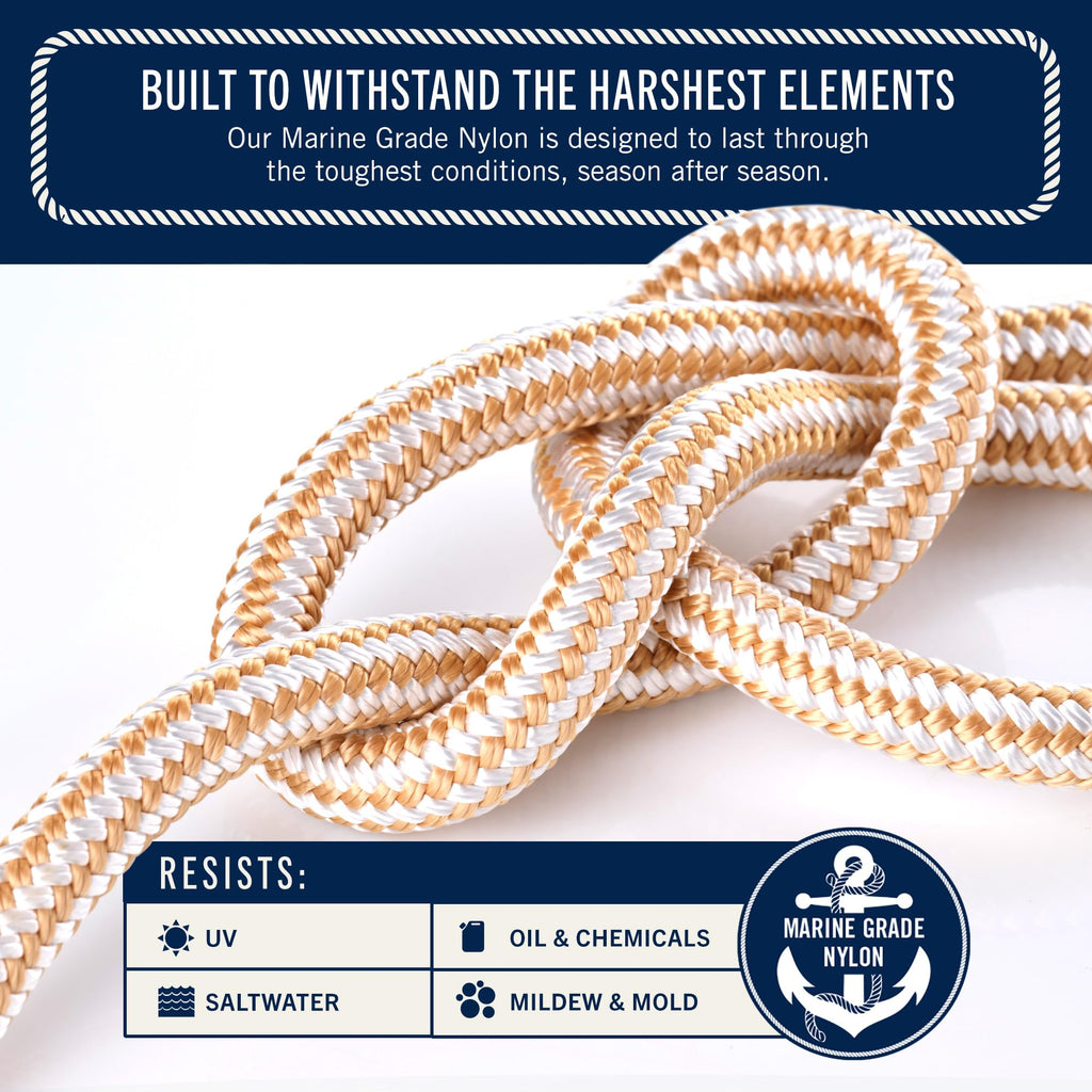 Rainiersupplyco Boat Anchor Rope - Double Braided Marine Rope Anchor Line - 100 Ft X 3/8 Inch Nylon Boating Line With 316 Stainl