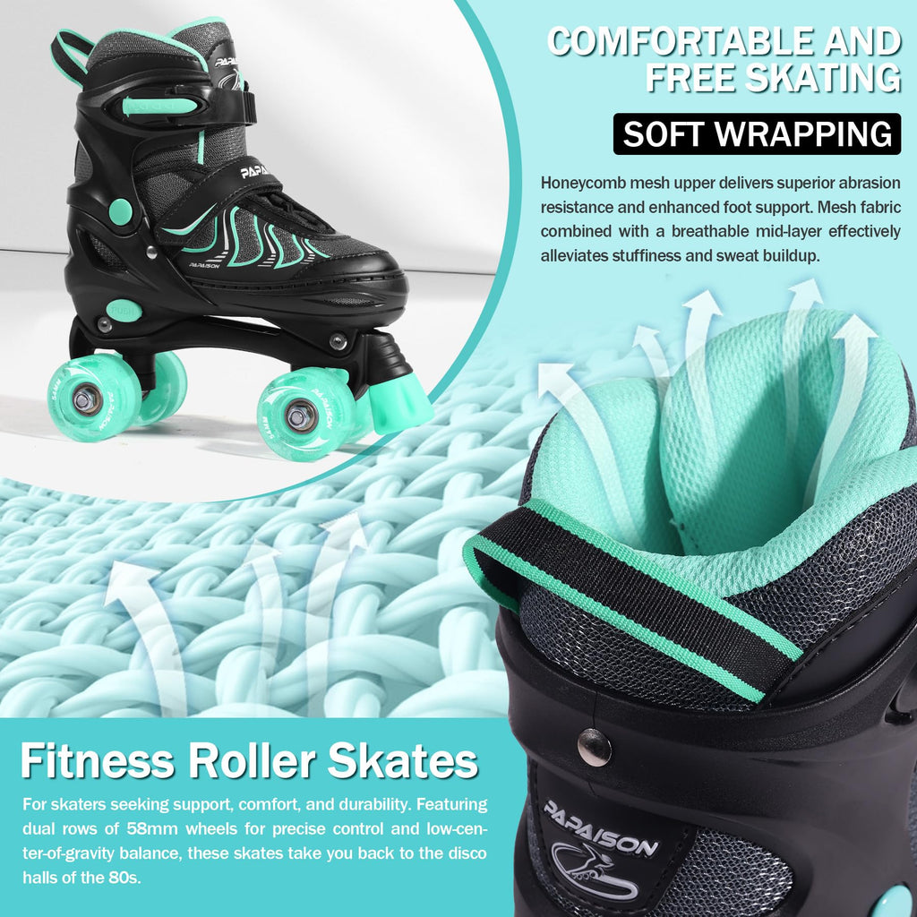 PAPAISON Roller Skates for Girls Ages 8-12, Adjustable Size Youth Women Quad Skates with Light up Wheels Indoor Outdoor
