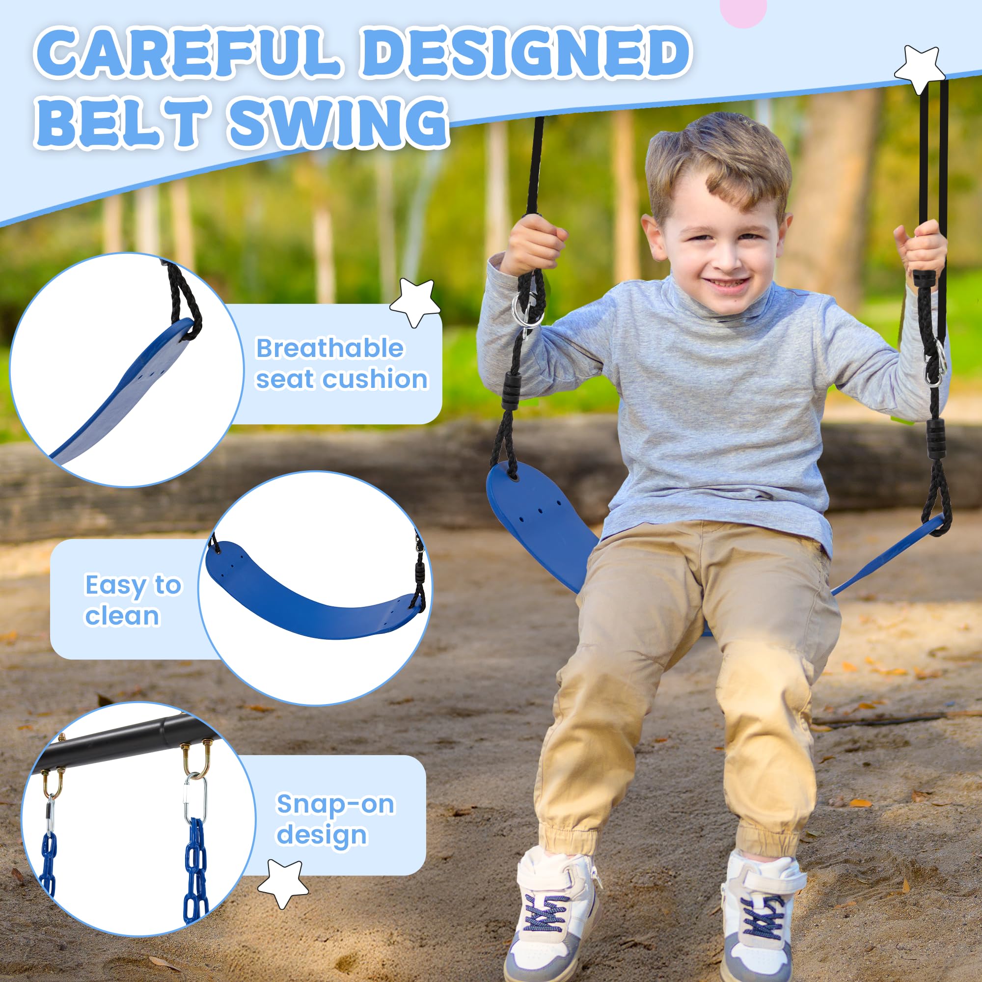 Erommy 3 Seats Swing Sets For Backyard, 1 Saucer Swing, 1 Belt Swing And 1 Baby Swingset, Heavy Duty Outdoor Playset With Adjust