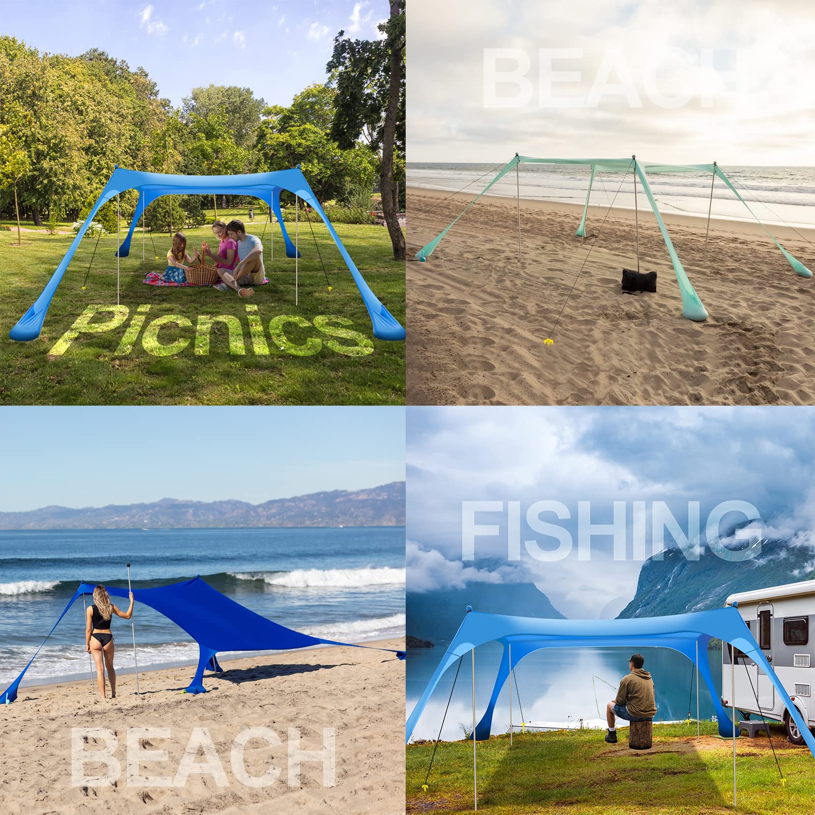 Buheco Beach Tent Pop Up Shade 10X10Ft Beach Canopy Sun Shelter Upf50+ With 4 Foldable Poles-Portable Carrying Bag-Sand Shovel-G