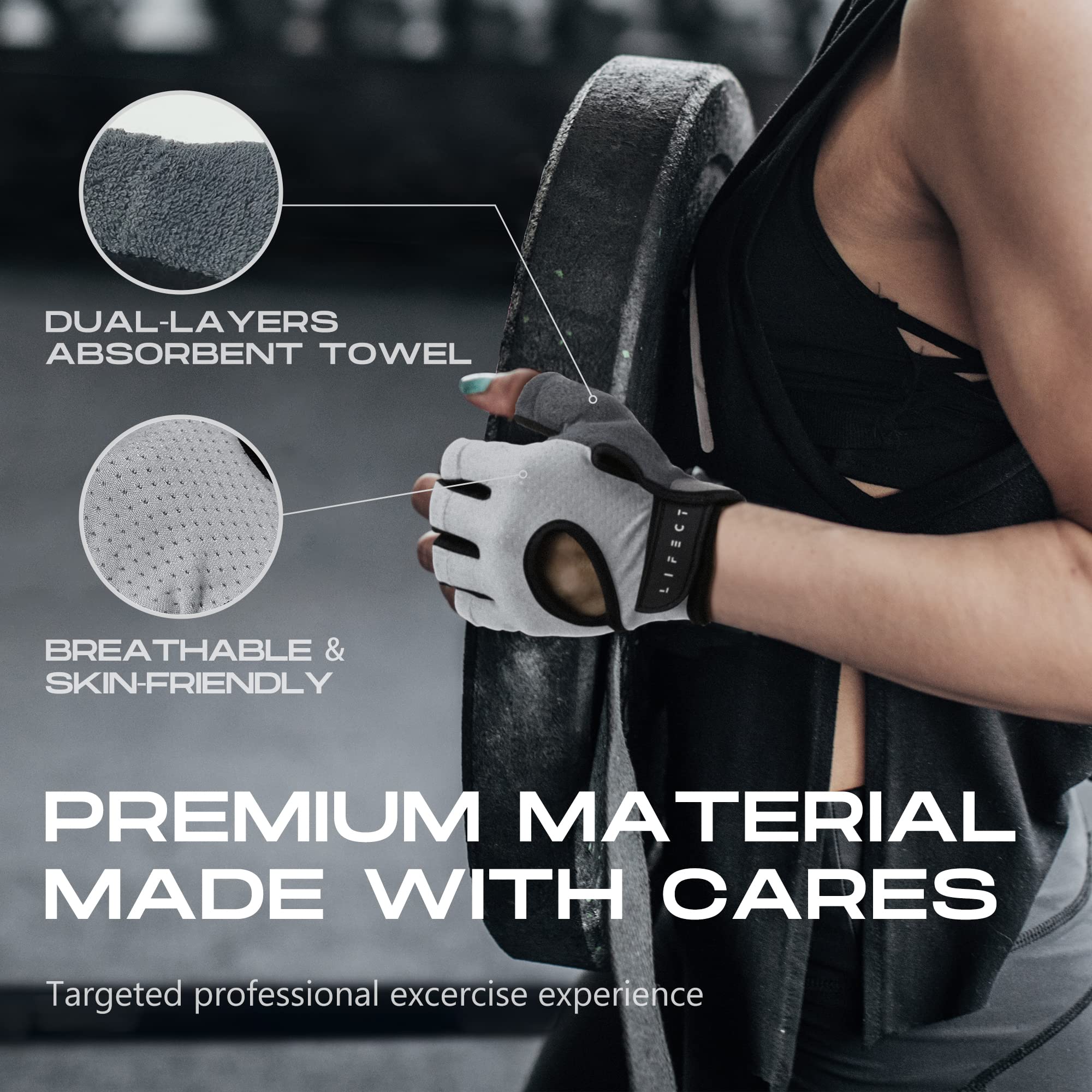 Lifect Essential Breathable Workout Gloves, Weight Lifting Fingerless Gym Exercise Gloves With Curved Open Back, For Powerliftin