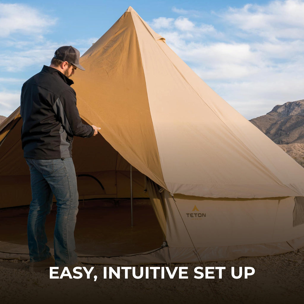 Teton Sports Sierra 16 Canvas Bell Tent; Waterproof 12 Person Family Camping Tent, Brown
