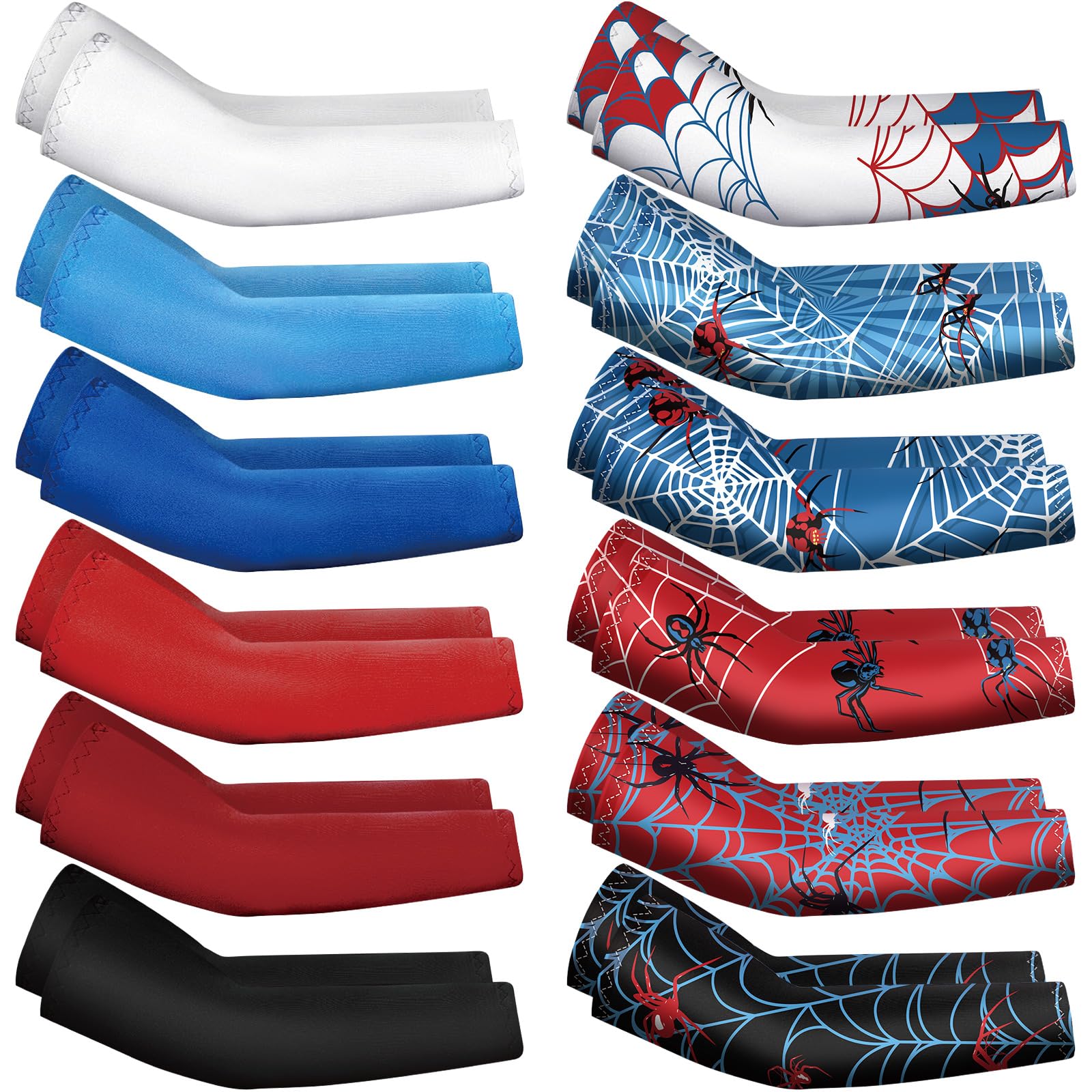 Newcotte 12 Pairs Arm Sleeves For Kids Compression Football Baseball Youth Uv Protection Breathable Cooling Sleeve (Spider,10-14