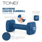 Tone Fitness 10 lb Neoprene Dumbbell Pair for Home Workouts - Non-Slip Design - Gray
