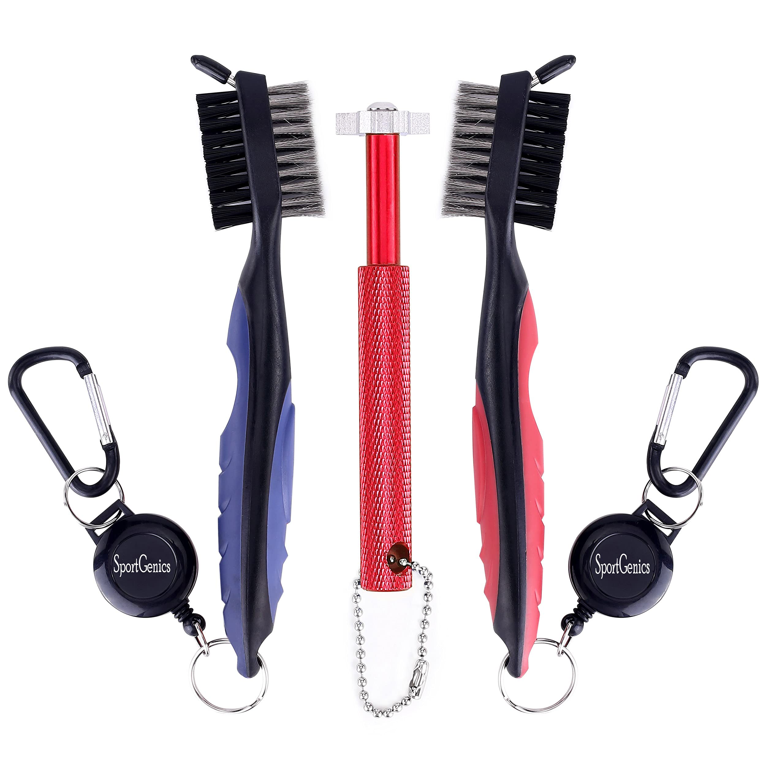 Sportsgenics Golf Brush (Pack Of 2) With A Golf Club Groove Sharpener - Double Sided Golf Club Cleaner - 6 Head Golf Groove Shar