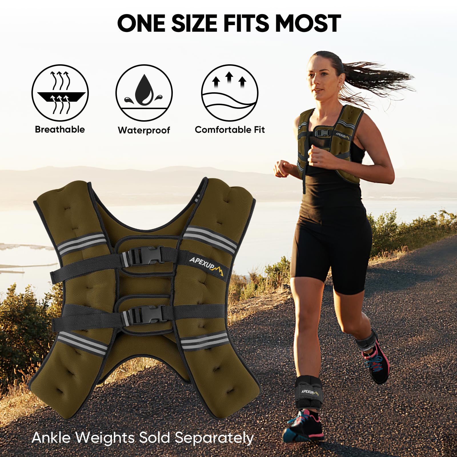 APEXUP 15lbs Weighted Vest Men Women, Weight Vest for Women Workout Equipment for Strength Training Running (Khaki)