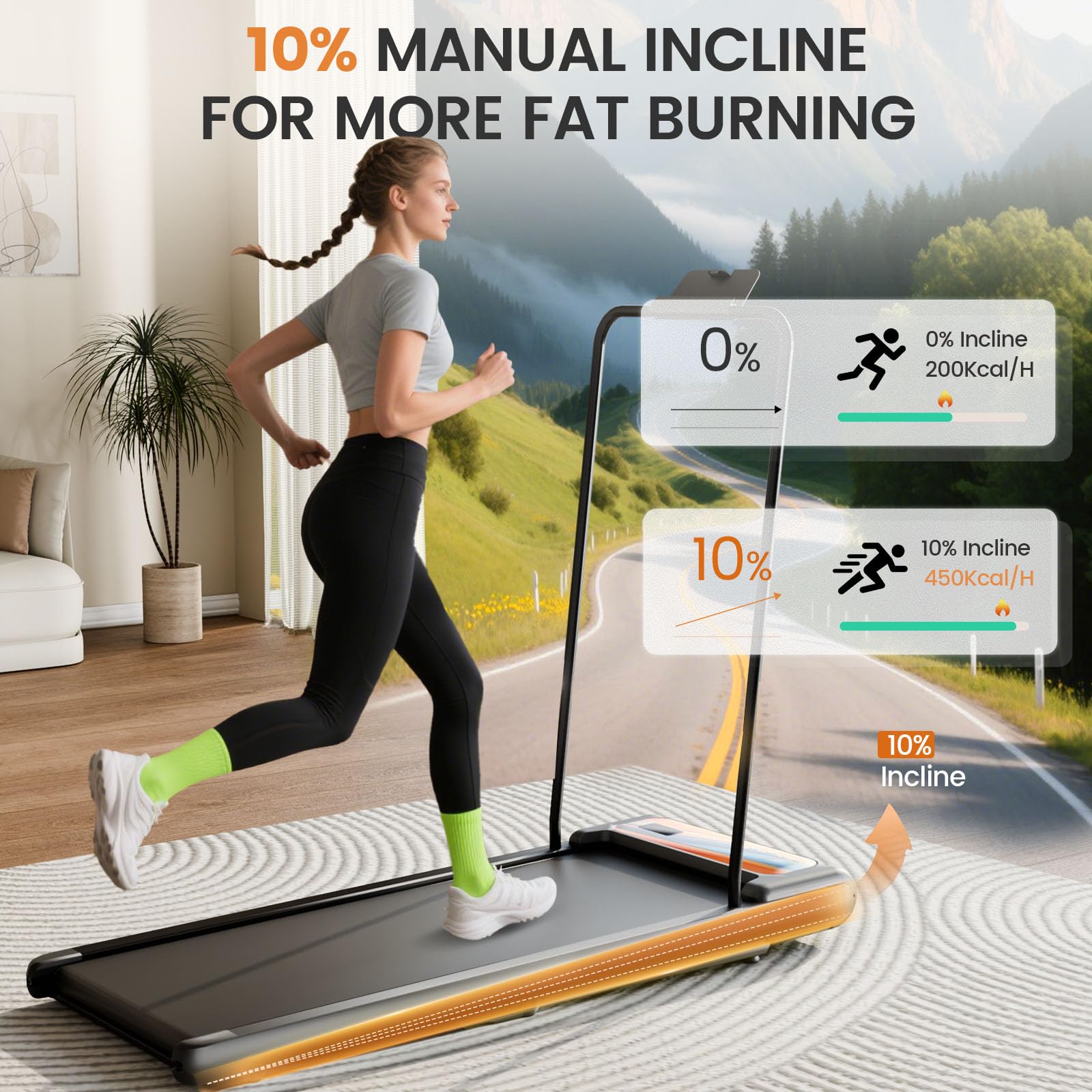 Sevobal Walking Pad With Adjustable 10% Incline, Under Desk Treadmill With Manual Handles, 2.5Hp Portable Walking Treadmill Pad