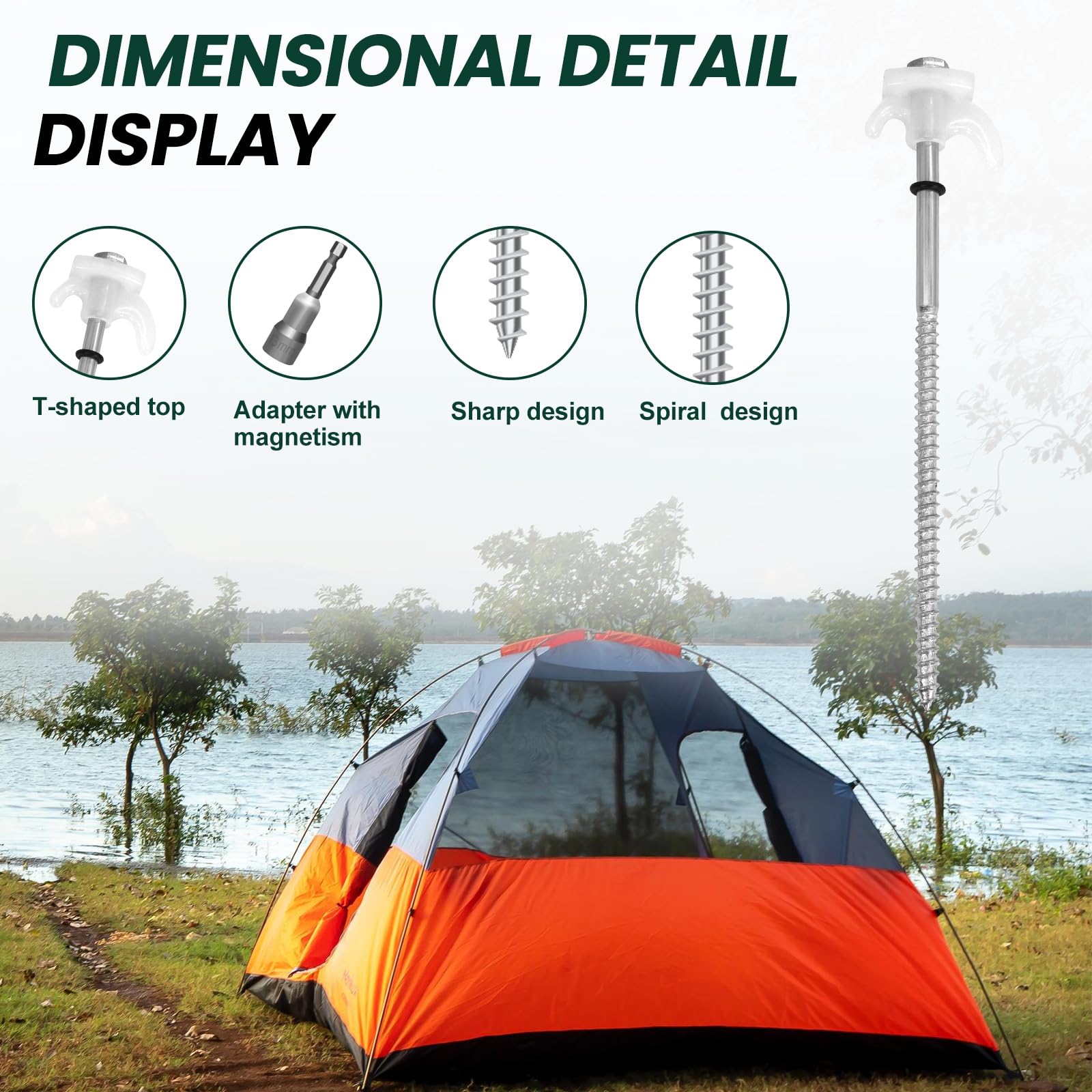 30 Pack 8 Screw In Tent Stakes Heavy Duty- Ground Anchors Screw- Tent Pegs Camping Stakes- Hex Pegs Drillable Tent Stakes And He