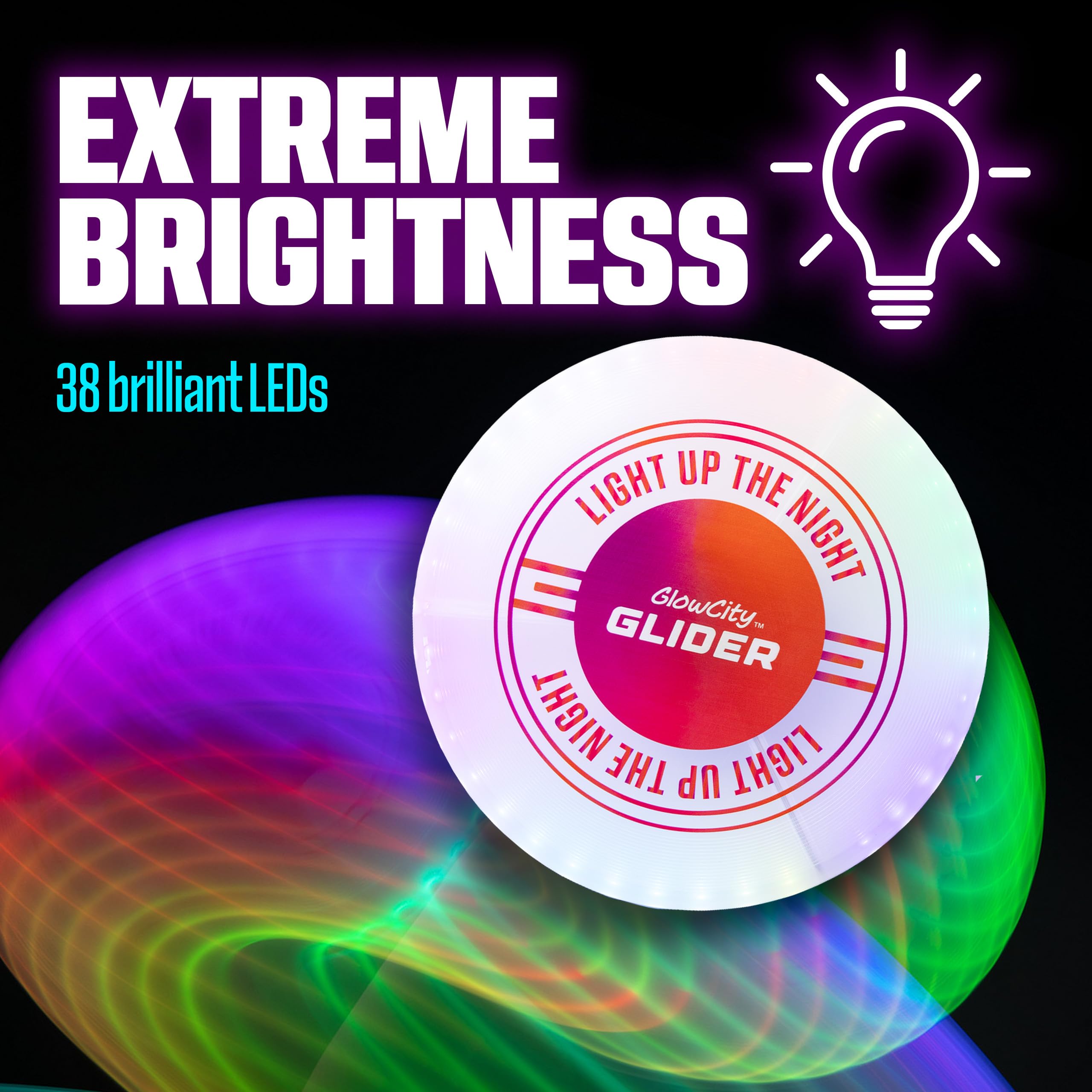 Glowcity Glider Led Glow-In-The-Dark Flying Disc - Bright, Rechargeable, Durable, Water-Resistant, 12 Color Modes, Perfect For E
