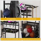 DWVO Sports Equipment Organizer, 3 Golf Bags Storage Stand with Wheels, Sport Gear Accessories Rack and Ball Organizer Bin for G