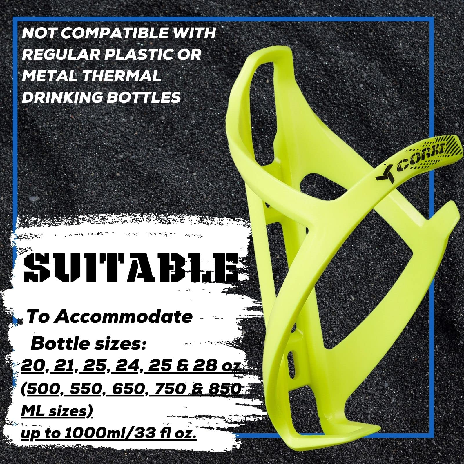 Corki Cycles Bike Water Bottle Holder, Right Side Pull Water Bottle Cage For Road & Mountain Bikes Yellow 2-Pack