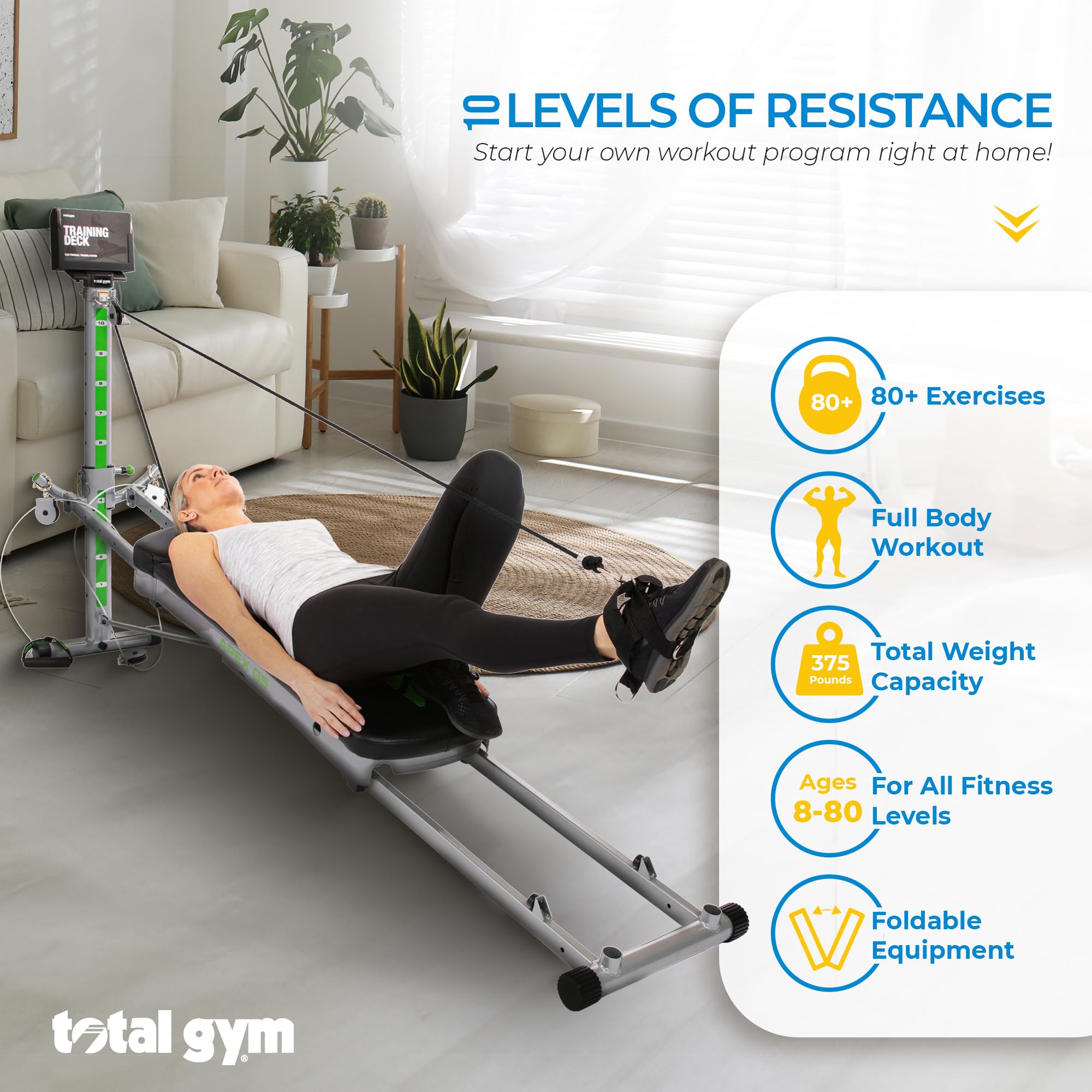 Total Gym Incline Weight Trainer Apex G5 W/ 10 Resistance Levels For Home Workout