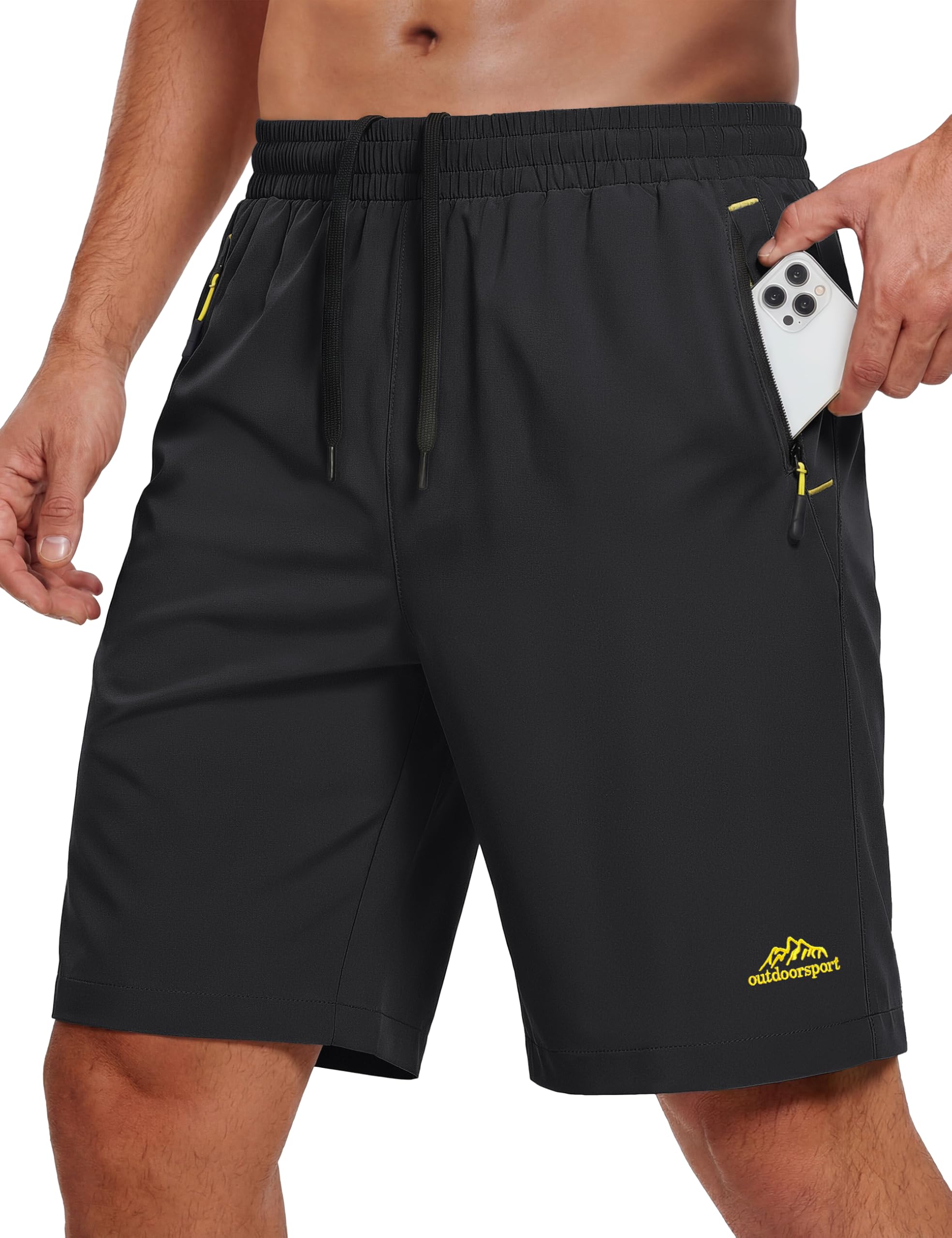 MAGCOMSEN Mens Workout Shorts Quick Dry Lightweight Summer Athletic Hiking Black Gym Shorts for Men with Zipper Pockets
