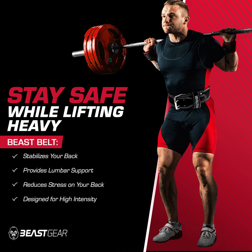 Beast Gear Weight Lifting Belt For Women & Men - Leather Powerbelt With Back And Core Support For Weightlifting, Strength Traini