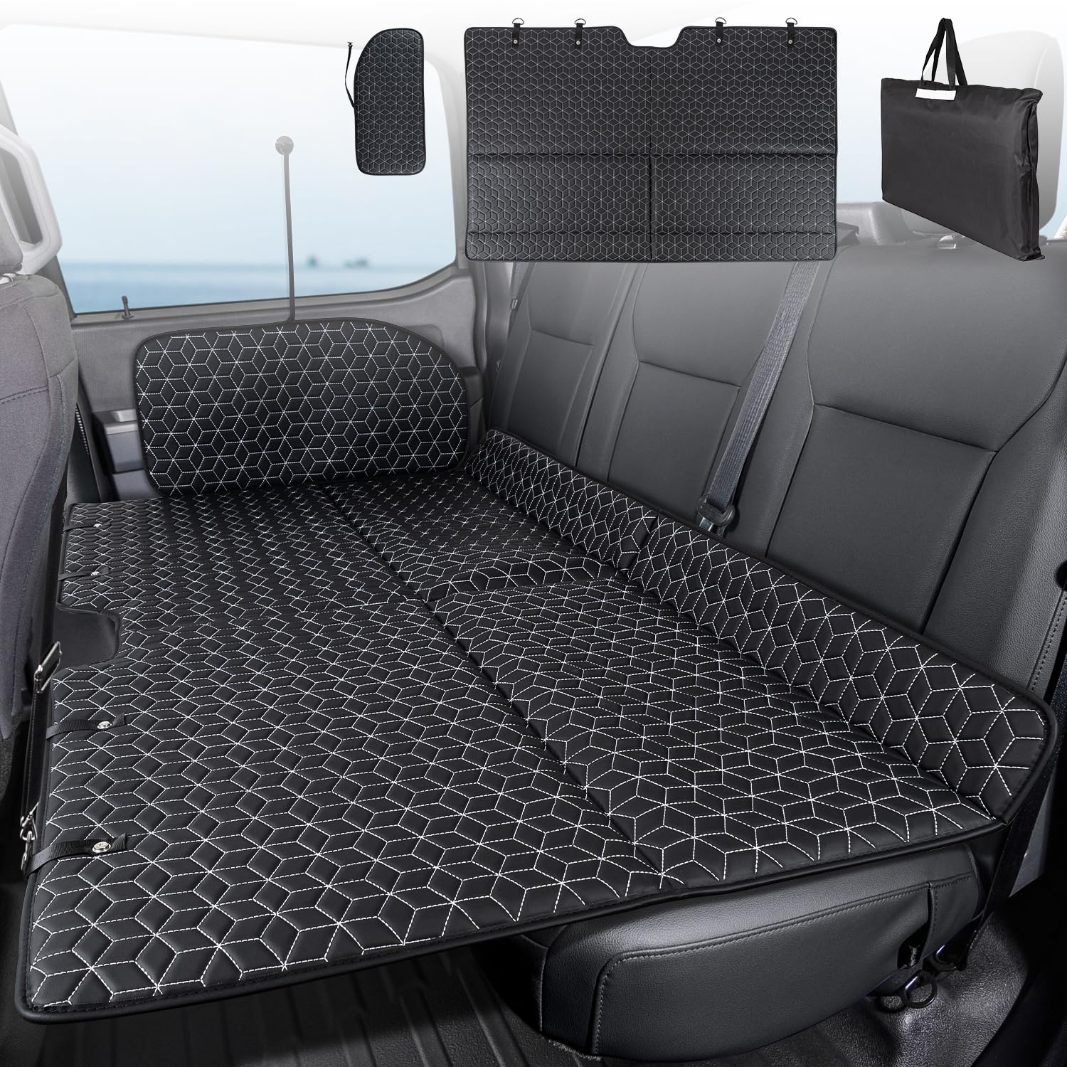 Ohmu Non Inflatable Truck Bed Air Mattress For Large Truck,Car Travel Camping Back Seat Extender For F150/Ram 1500/Toyota/Silver
