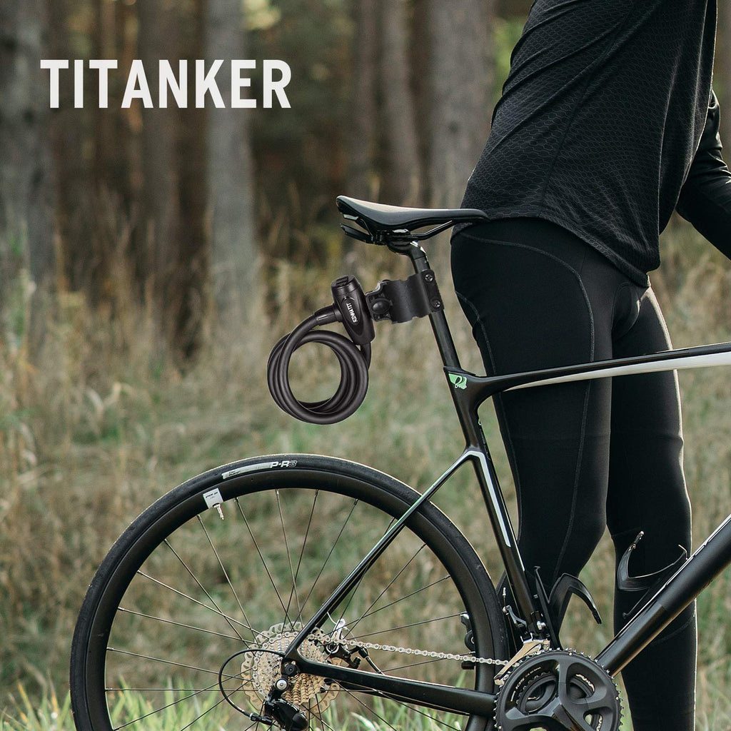 Titanker Bike Locks With Keys, Bike Lock Cable 4 Feet Coiled Secure Bike Cable Lock With Mounting Bracket, 12 Inch Diameter
