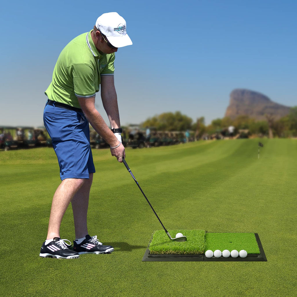 Jaya Golf Hitting Mat With Ball Tray, Heavy Rubber Base, Fairway & Rough Turf Golf Training Mat, Golf Tees And Rubber Tee Holder