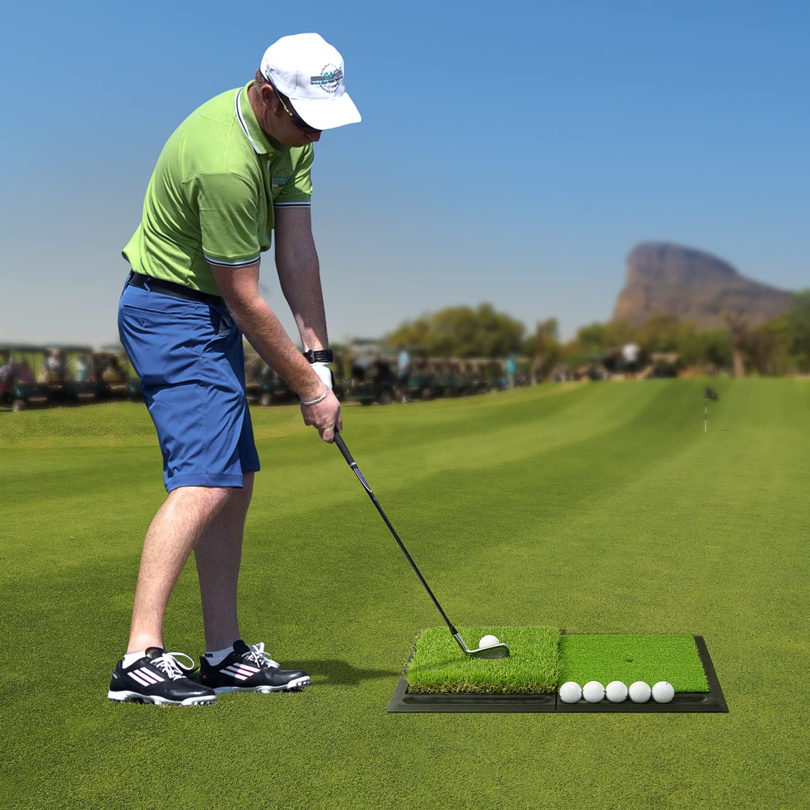 Jaya Golf Hitting Mat With Ball Tray, Heavy Rubber Base, Fairway & Rough Turf Golf Training Mat, Golf Tees And Rubber Tee Holder