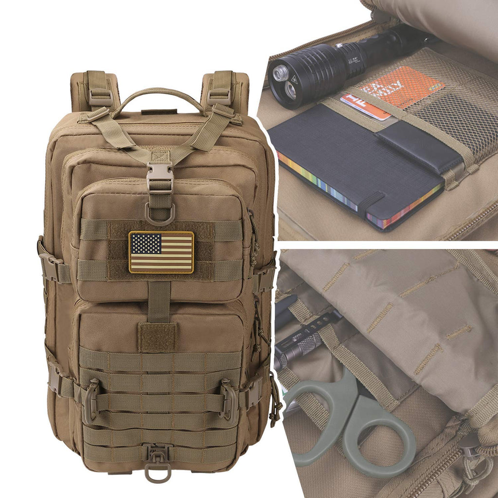 Hannibal Tactical Molle Assault Pack, Tactical Backpack Military Army Camping Rucksack, 3-Day Pack Trip W/Usa Flag Patch, D-Ring