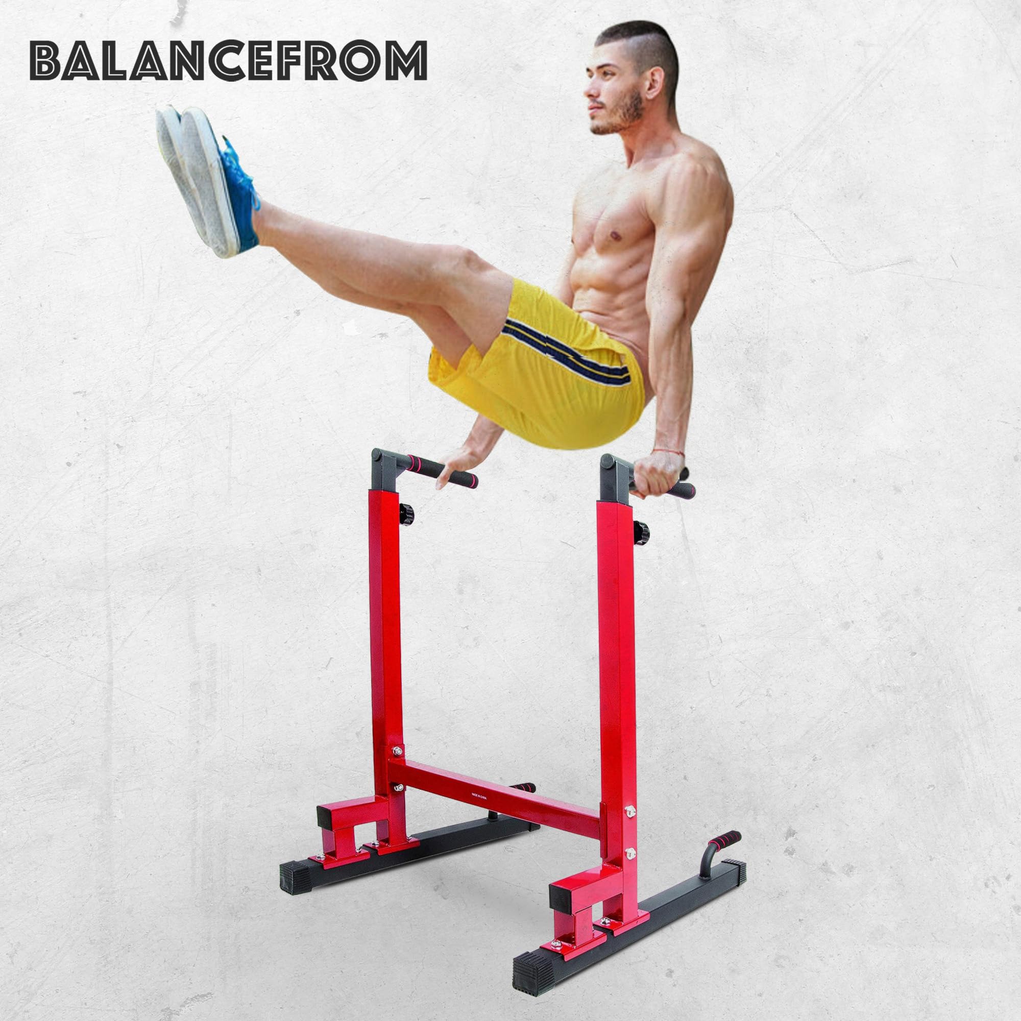 Balancefrom Multi-Function Dip Stand Dip Station Dip Bar With Improved Structure Design, 500-Pound Capacity, Red
