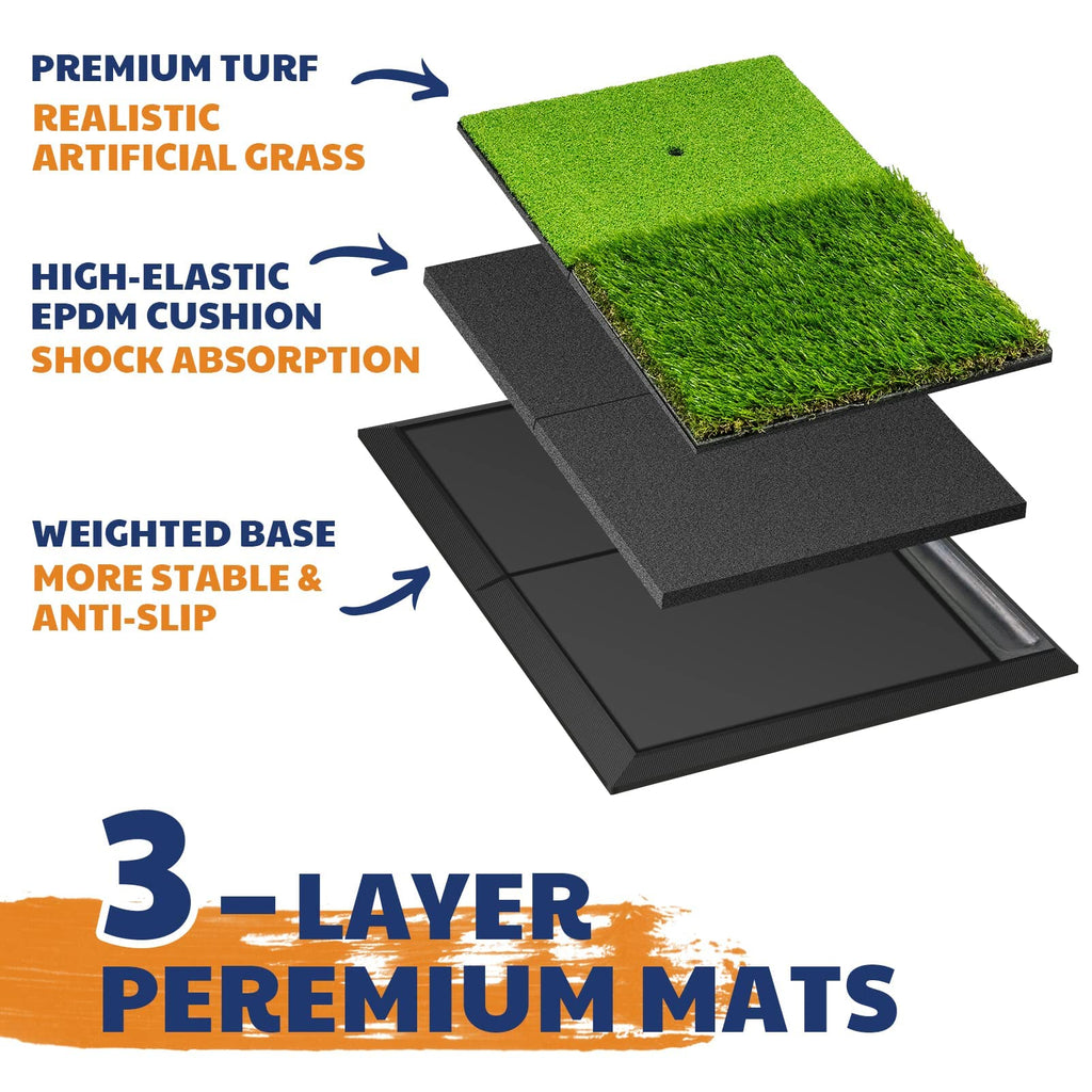 Jaya Golf Hitting Mat With Ball Tray, Heavy Rubber Base, Fairway & Rough Turf Golf Training Mat, Golf Tees And Rubber Tee Holder