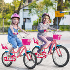 Gymax Kids Bike, 14 18 Inch Kids Bicycle With Training Wheels,Front Handbrake, Basket, Ring Bell & Doll Chair, Toddler Bike For