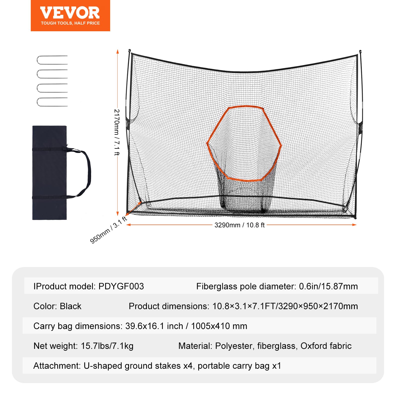 Vevor 10.8X7Ft Golf Practice Hitting Net Indoor Personal Driving Range Training