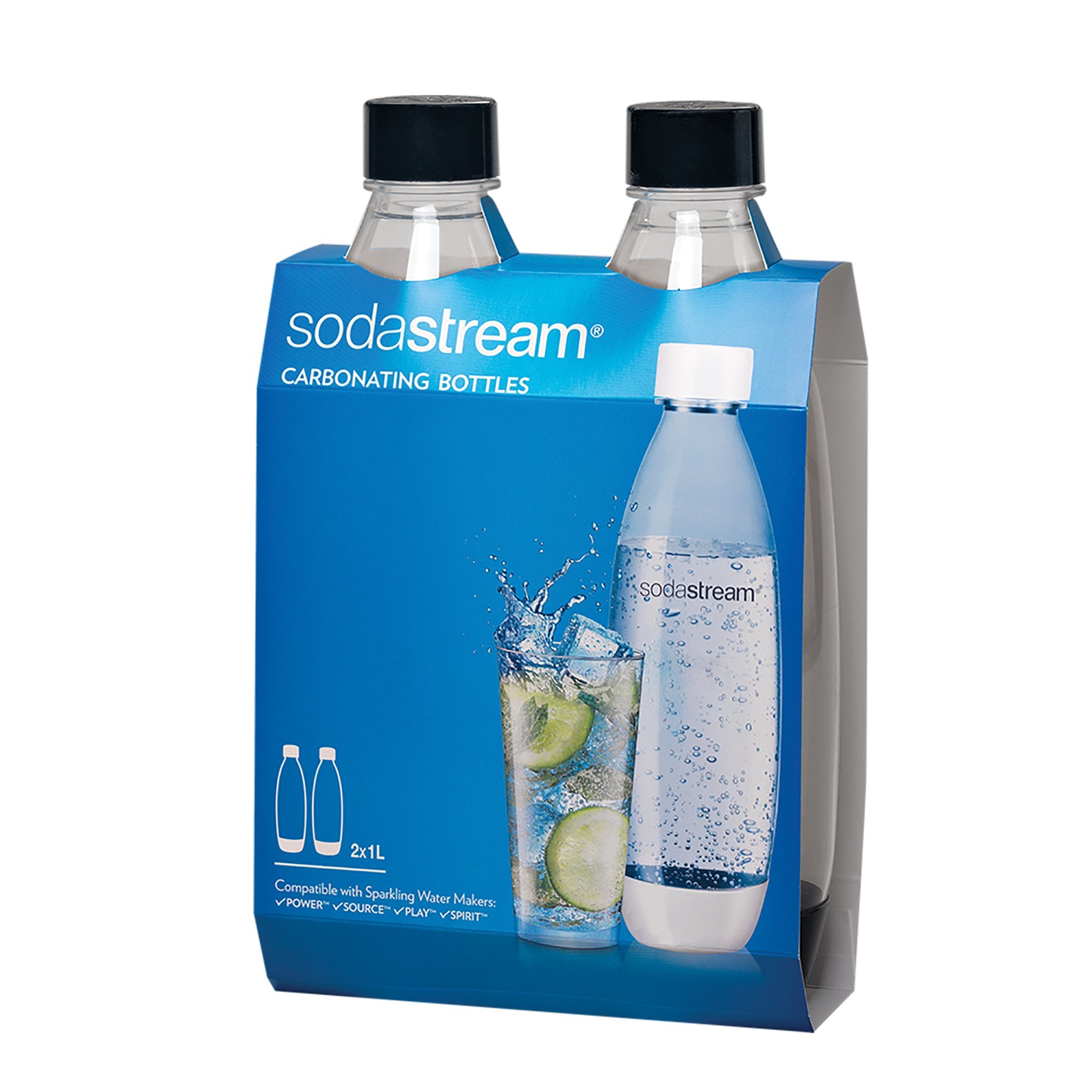 Sodastream Slim Black Carbonating Bottles Twin Pack, 1 L