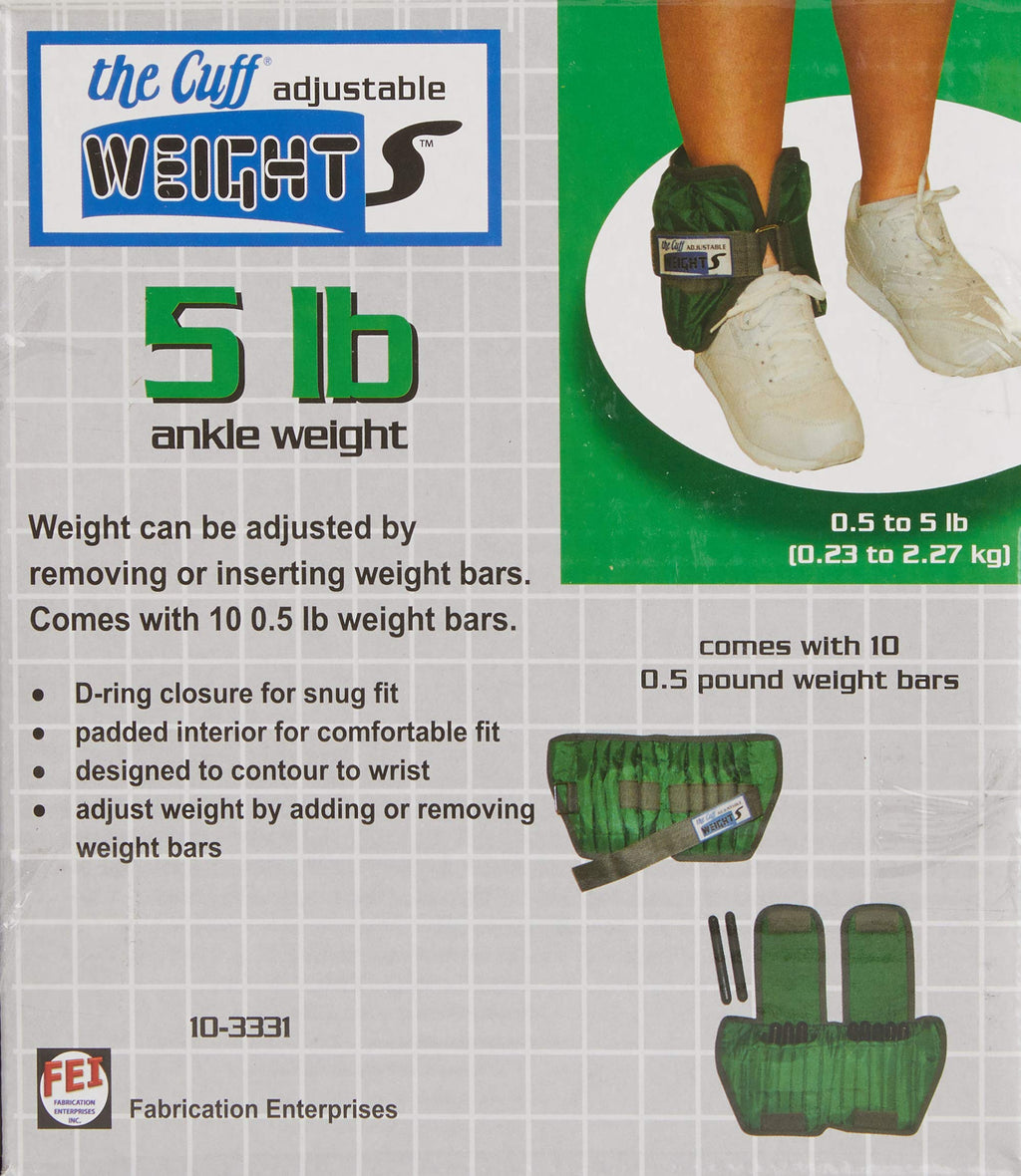 Cando Adjustable Ankle Weight, Green, 5 Pound