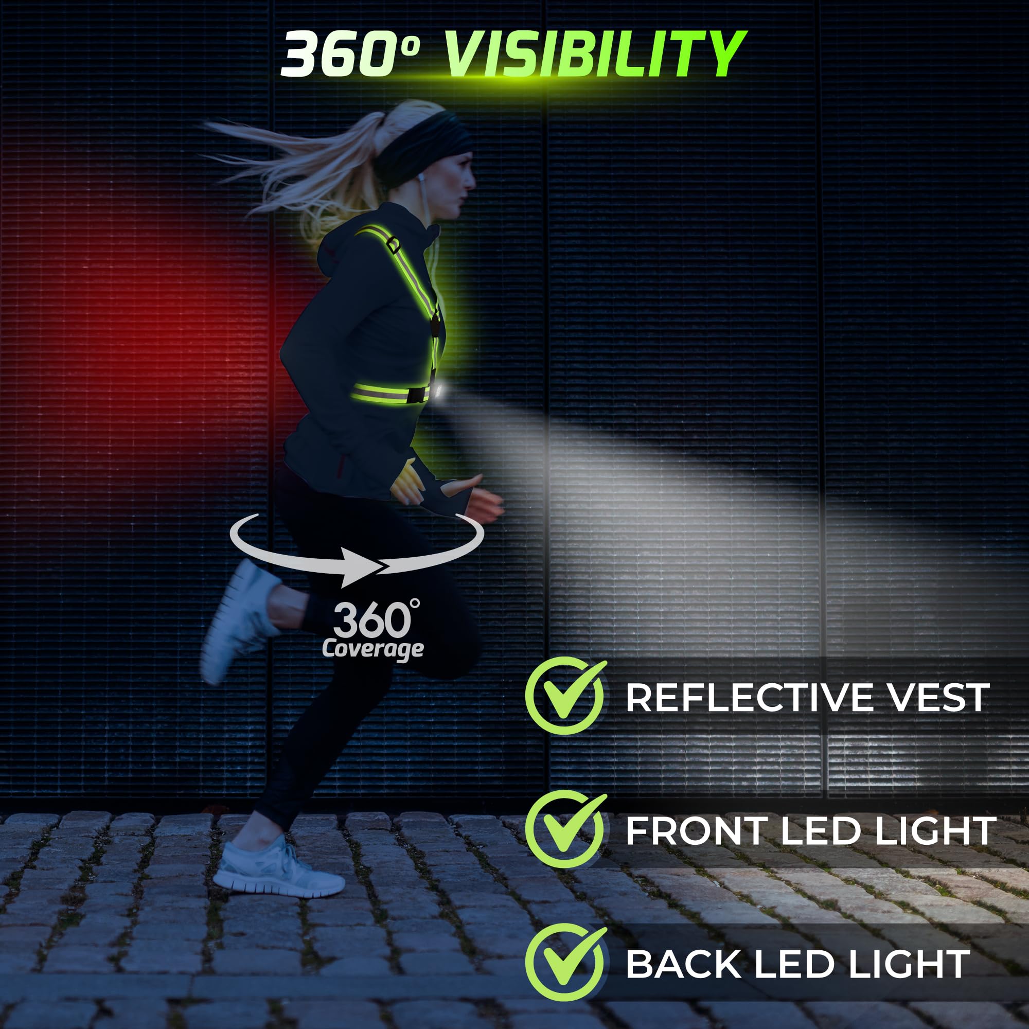 Greerride Reflective Running Vest And Gear - Reflective Vest Including Rechargeable & Removable Running Lights For Runners - Per