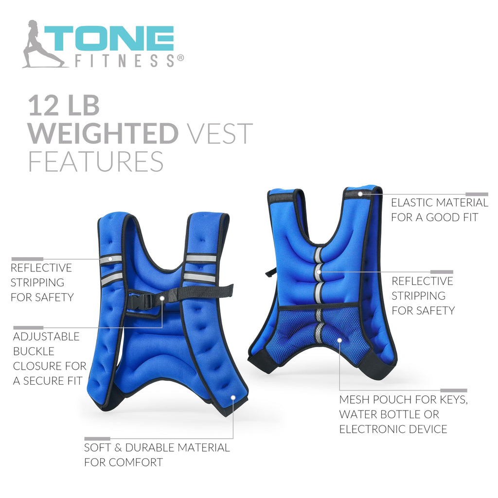 Tone Fitness Hhwv-Tn012 Weighted Vest, 12 Lbs, Blue