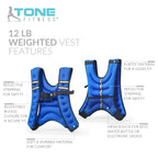 Tone Fitness Hhwv-Tn012 Weighted Vest, 12 Lbs, Blue