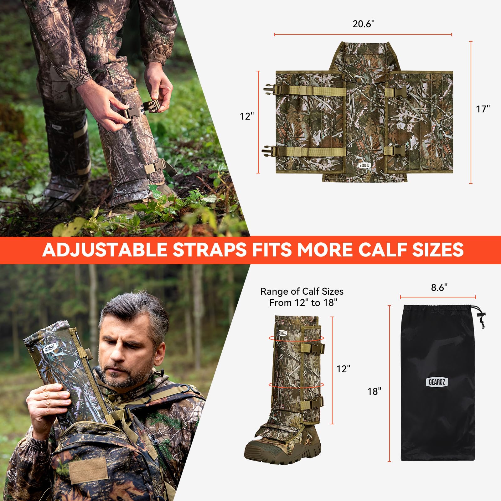 Gearoz Snake Gaiters Snake Chaps, Waterproof Lower Legs Snake Guards, Snake Bite Protective Gaiters, Anti-Snake Gaiters For Men/