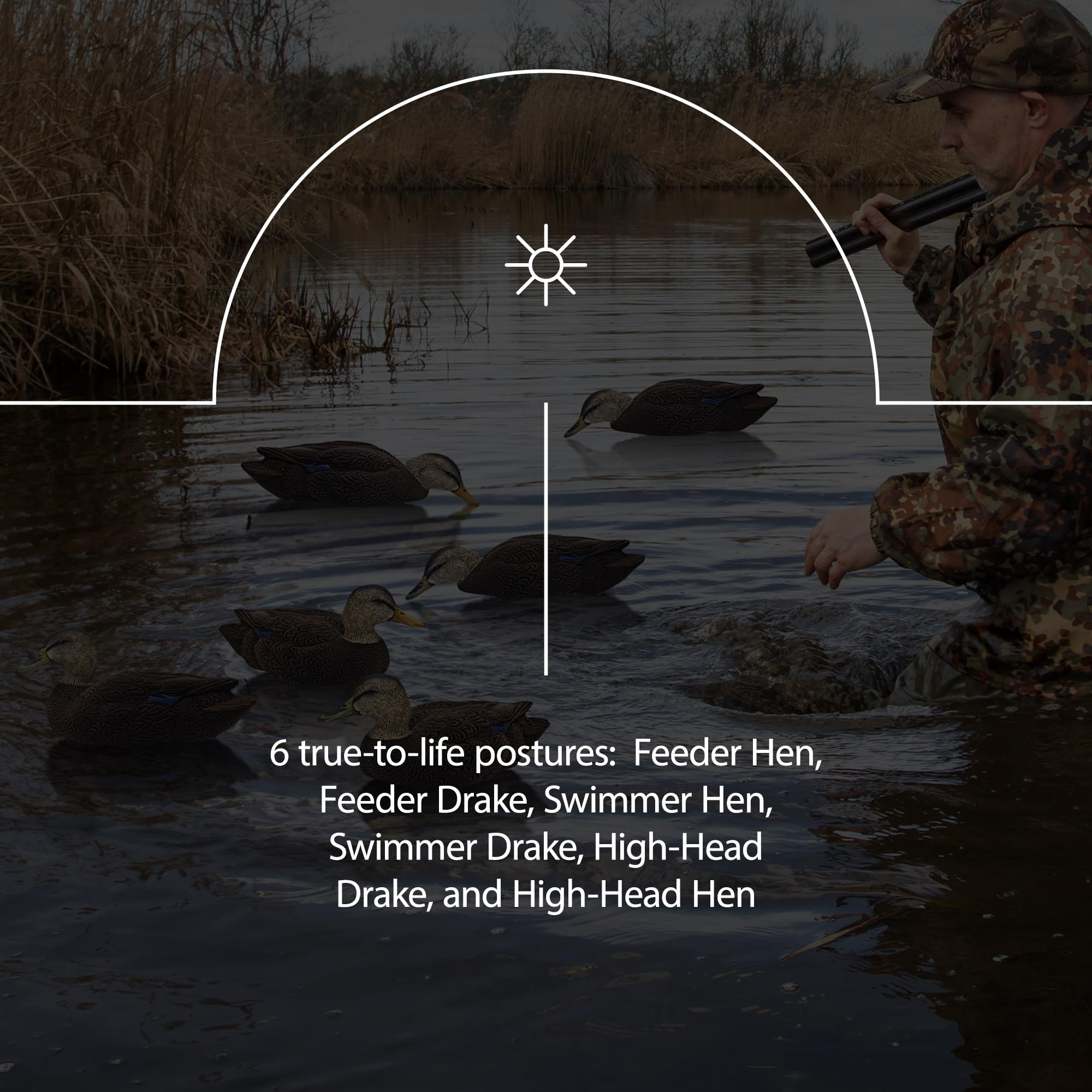 Avian X Topflight Black Realistic Duck Decoy Sets With Flocked Bodies, 6 Unique Postures, Weight Forward Swim Keel, & Durable No