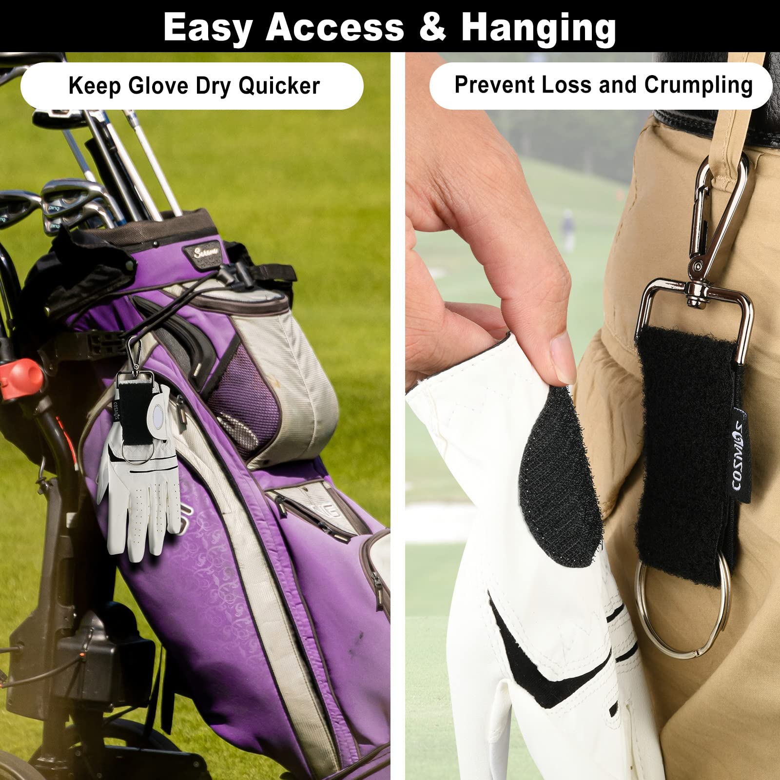 Cosmos Golf Glove Grabber Holder Golf Glove Belt Keeper Strap, Both Sides Loop With Metal Clip And Keyring, On Course Golf Club