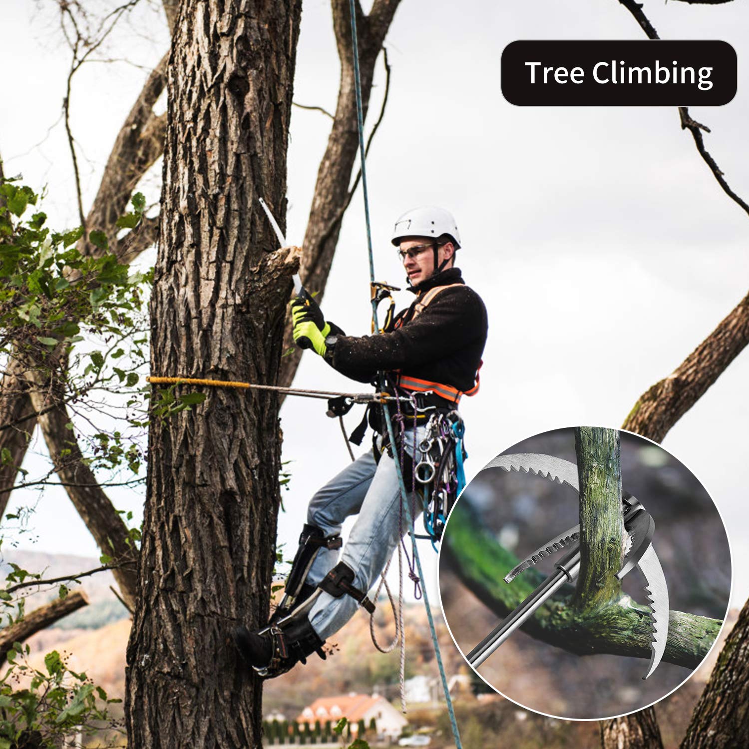 Ant Mag Grappling Hook Stainless Steel Claw Carabiner With 20M/65Ft 8Mm Auxiliary Blue Rope For Camping Hiking Tree Grabbing And