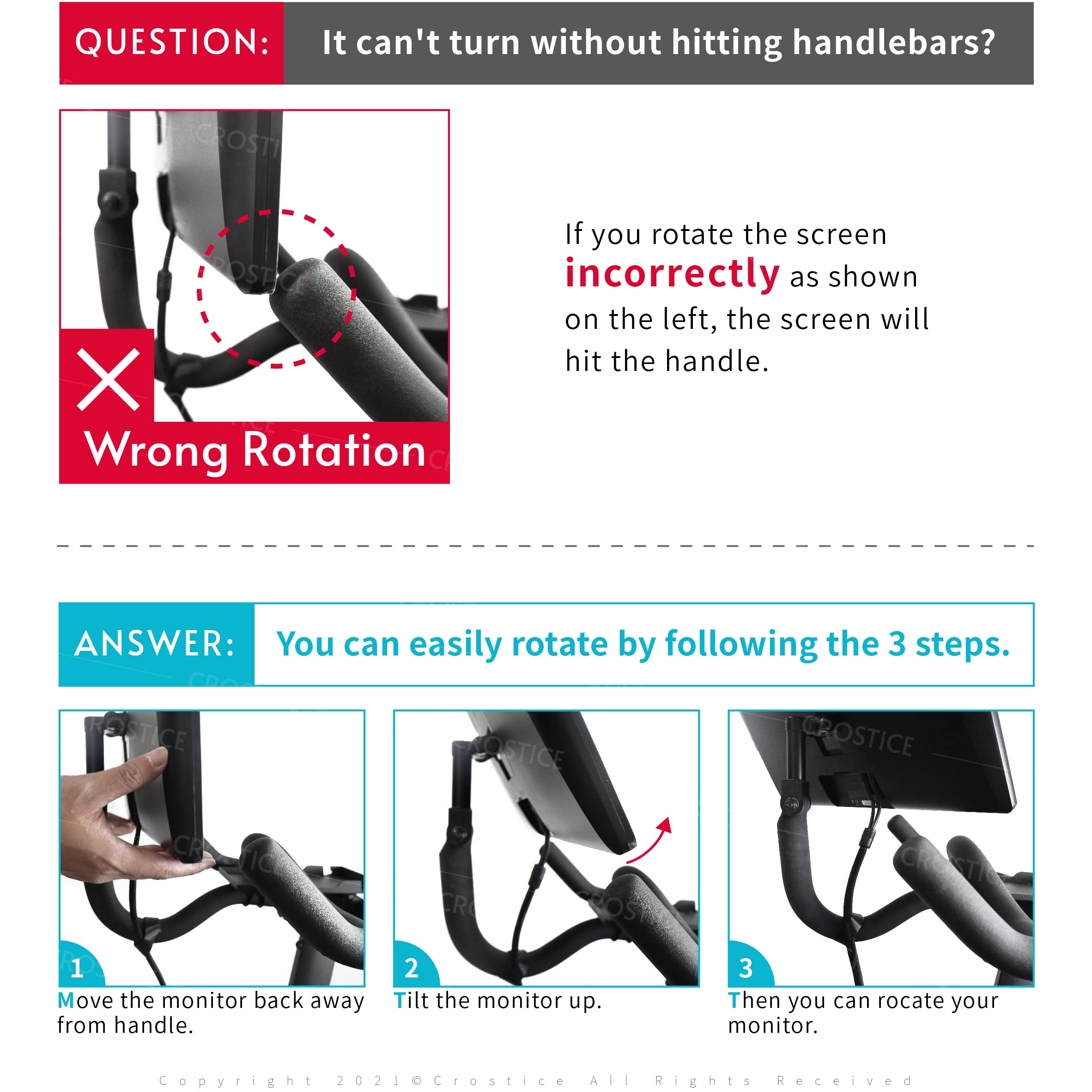 Crostice Swivel Arm Compatible With Peloton Bike,(Upgraded Modles) Pivot For Off-Bike Workout, 360 Movement Monitor Adjuster Acc