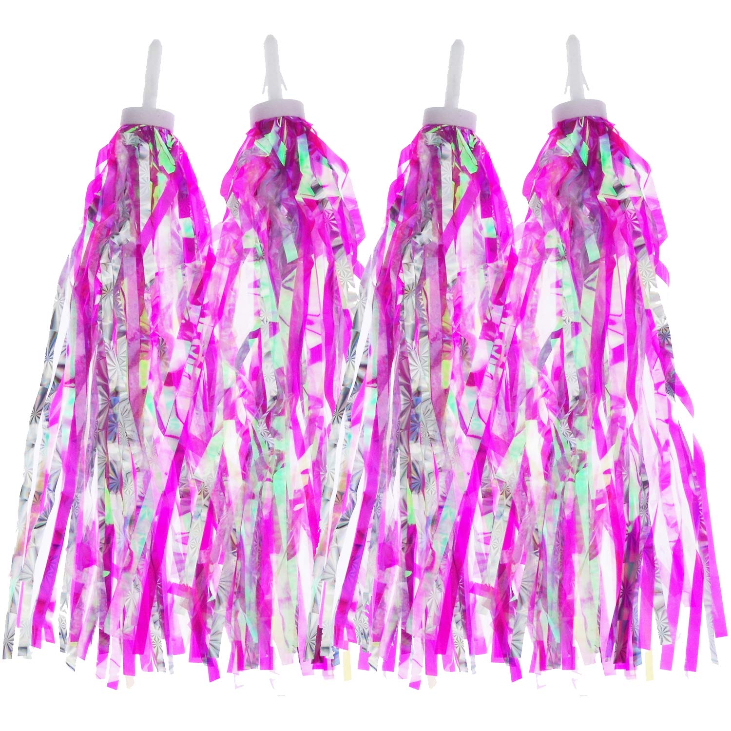 Kasteco 2 Pairs Bicycle Tassel Ribbon Bike Handlebar Scooter Streamers (Pink Silver)