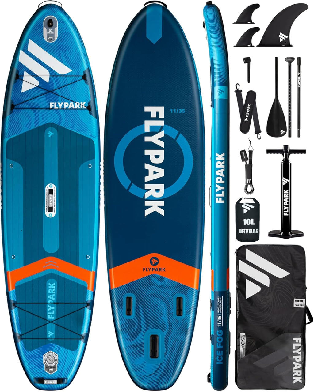 Flypark 10'8/11'X35'' Fishing&Family Stable Inflatable Paddle Boards, Extra Wide Sup Paddleboard Inflatable, 430Lb/3 People, Sta