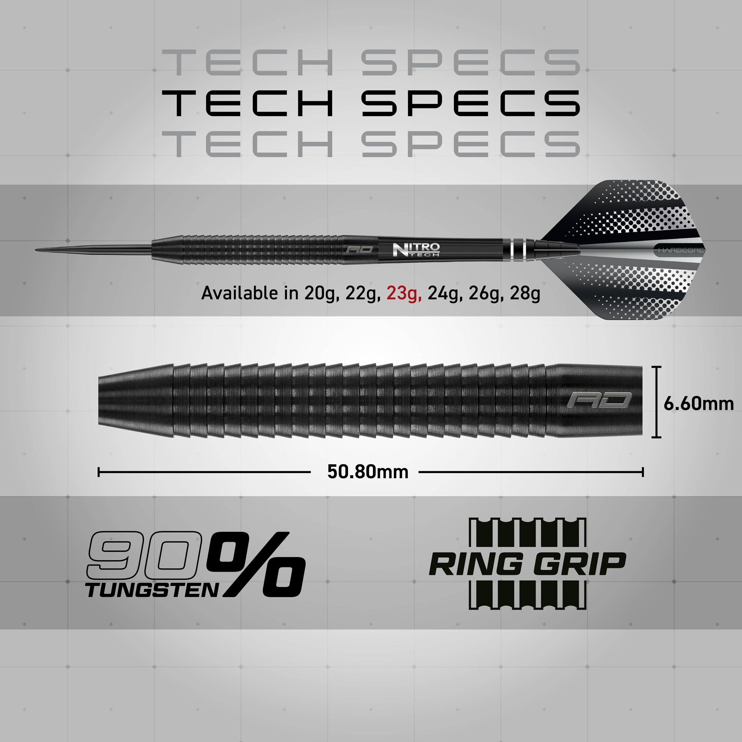 Red Dragon Razor Edge Black 24G Tungsten Darts With Flights And Stems