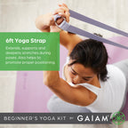 Gaiam Beginner'S Yoga Starter Kit Set (Yoga Mat, Yoga Block, Yoga Strap) - Light 4Mm Thick Printed Non-Slip Exercise Mat For Eve
