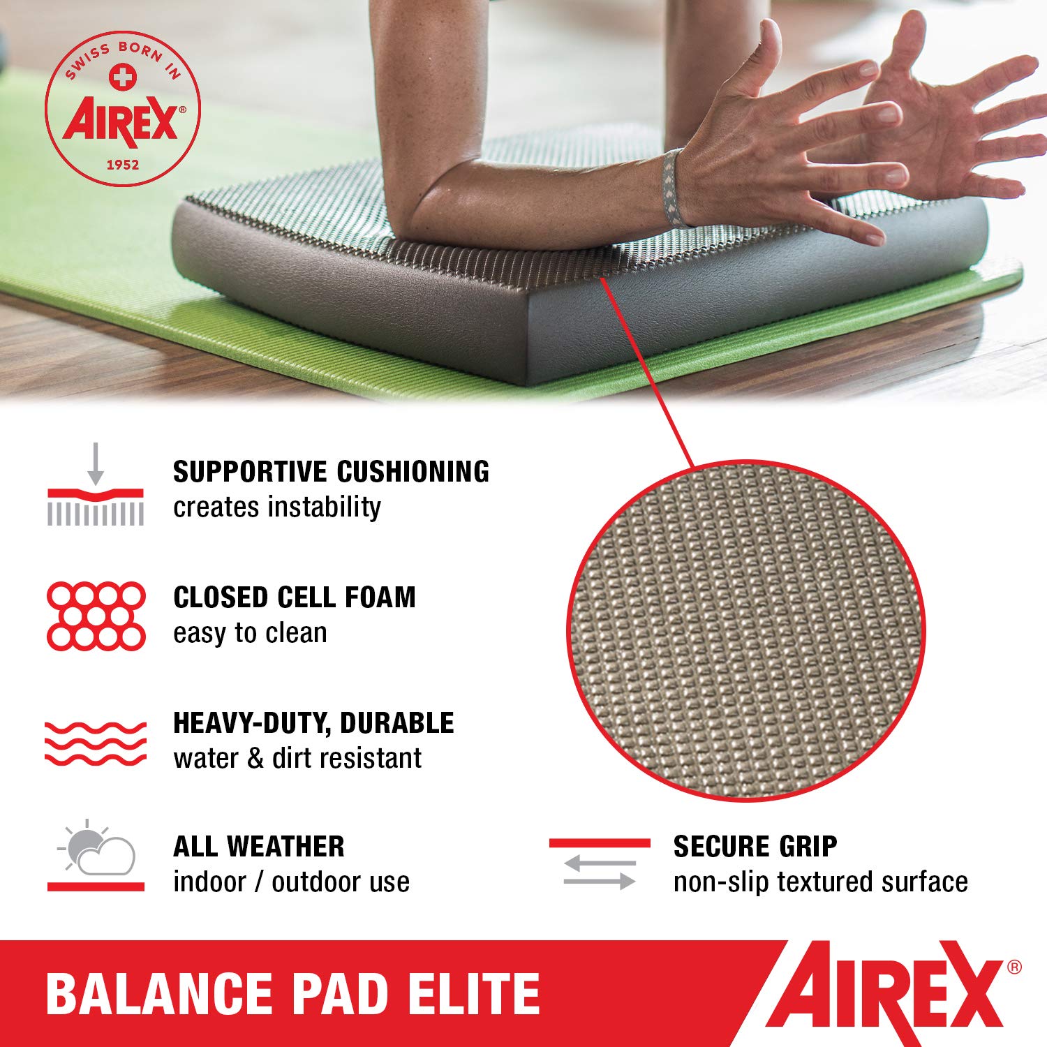 Airex Elite Home Gym Physical Therapy Workout Yoga Exercise Foam Balance Pad With Waterproof And Tear Proof Design For Stretchin