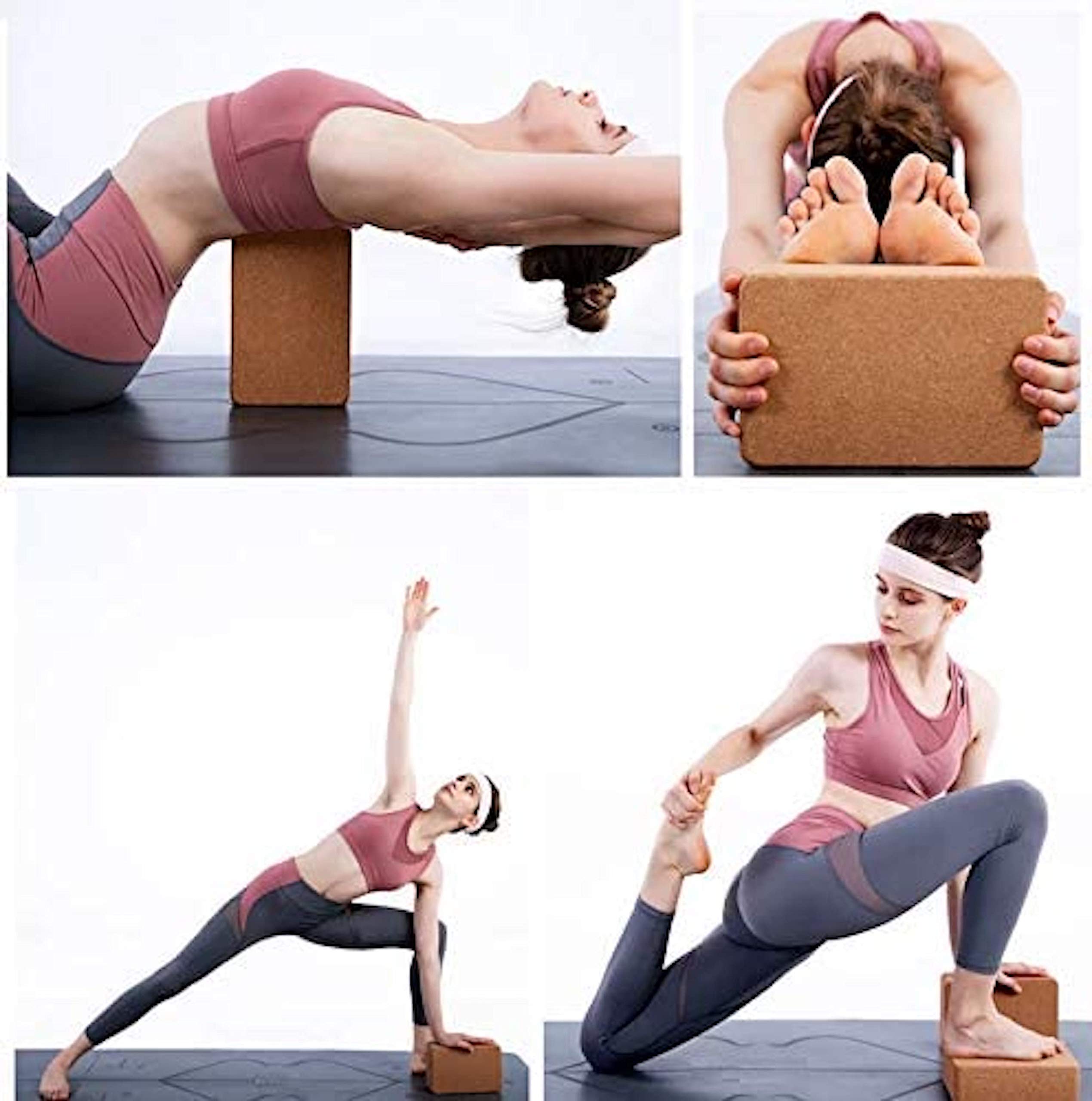 Volcano Cork Yoga Block&Yoga Strap-Natural Cork From Europe, 9''X6''X4'' Yoga Blocks Non-Slip&Anti-Tilt For Women| Men, Lightwei