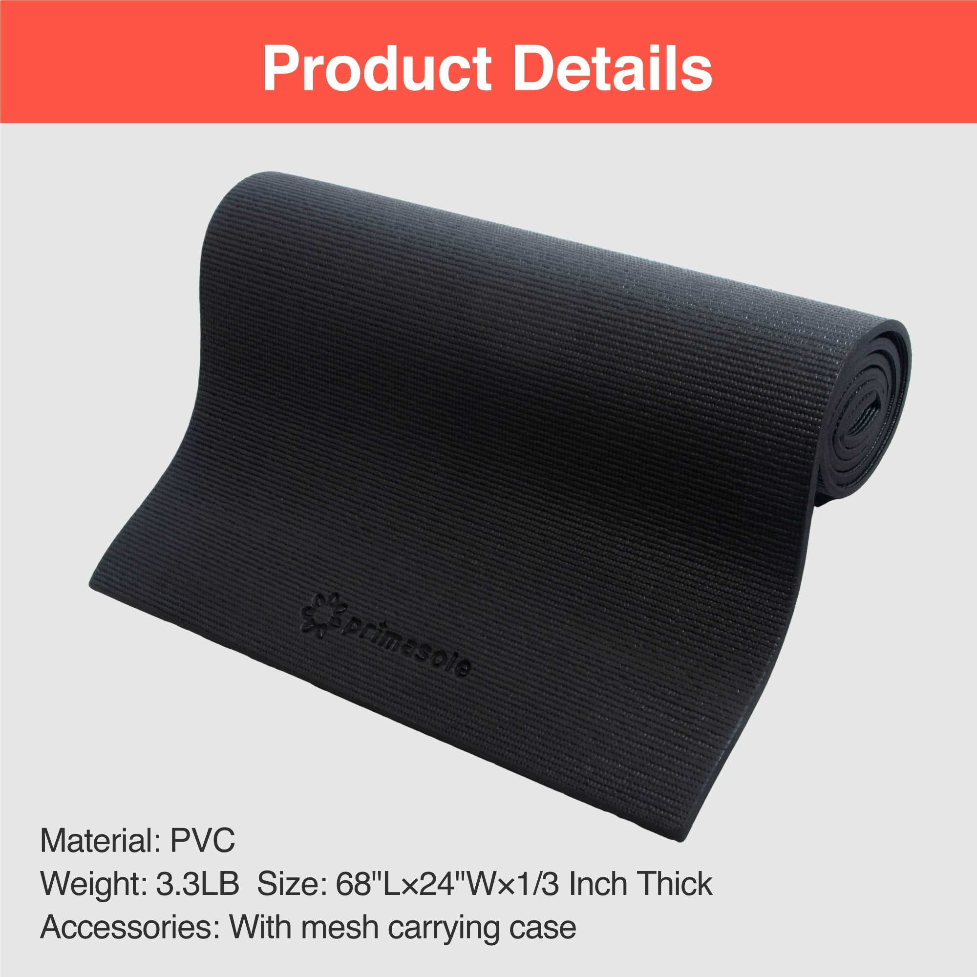 Primasole Yoga Mat With Carry Strap For Yoga Pilates Fitness And Floor Workout At Home And Gym 1/3 Thick (Black Color) Pss91Nh04