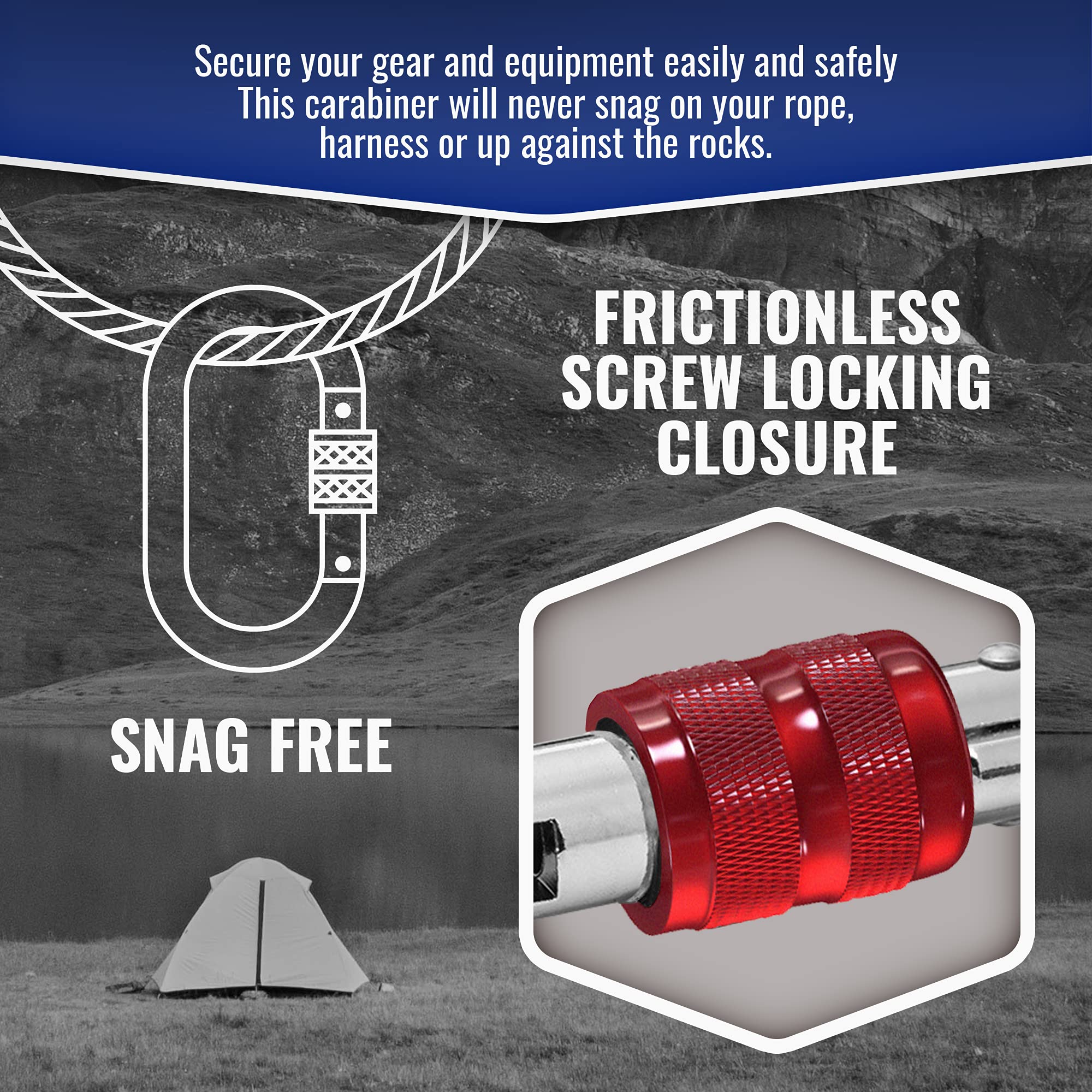 25Kn Climbing Carabiner Clip - Heavy Duty O-Shape Steel Locking Caribeaner - Uiaa / Ce Certified Rock Climbing Gear - Strong Lar
