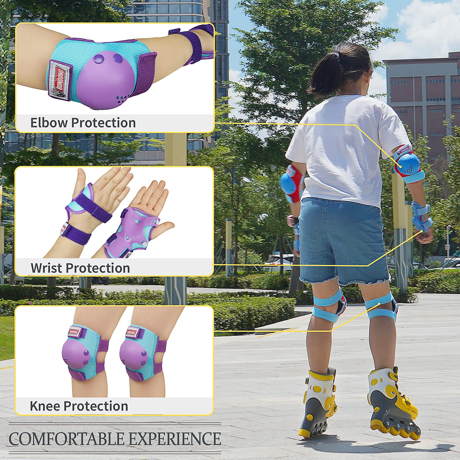 Sohour Home Knee Pads For Kids Elbow Pads Wrist Guards Set Child Protective Gear Set, For 3-15 Years Child Roller Skates, Cyclin