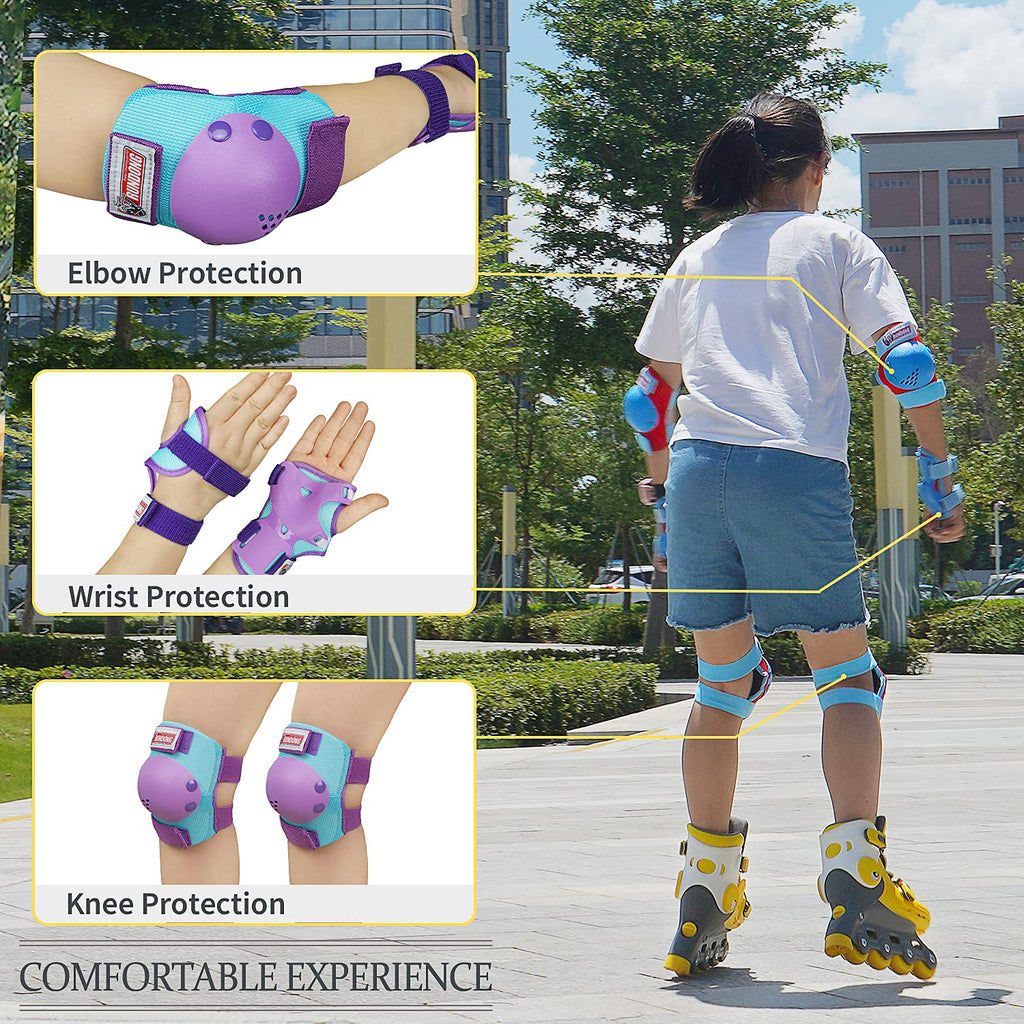 Sohour Home Youth/Kids Knee Pads Elbow Pads Wrist Guards 3 In1Protective Set For 3-15 Years Child Skateboard, Roller Skates, Inl