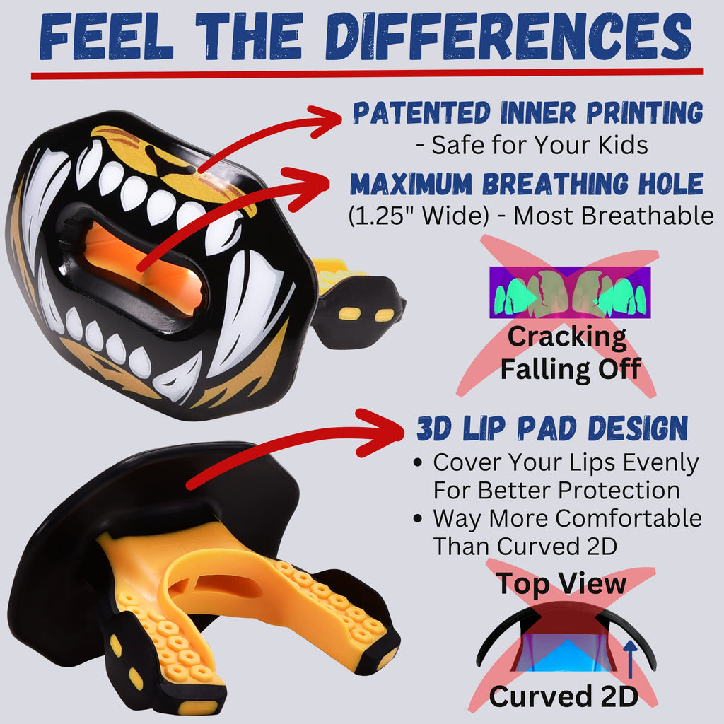 Oral Mart Football Mouth Guard (Tiger Bite) - Lip Guard Mouthpiece - Football Mouthguard Pacifier Protector With Detachable Stra