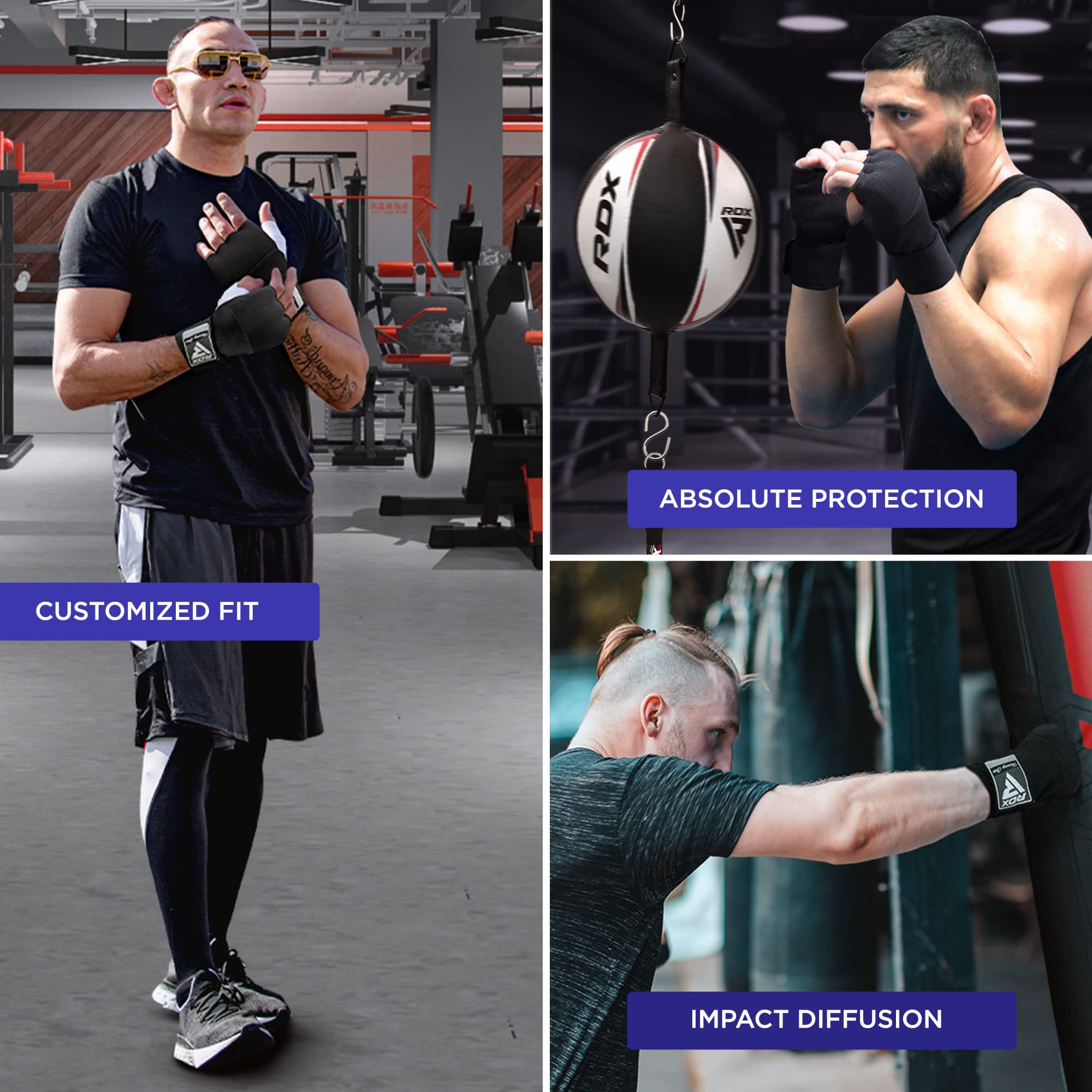 Rdx Training Boxing Inner Gloves Hand Wraps Mma Fist Protector Bandages Mitts,Blue,Medium